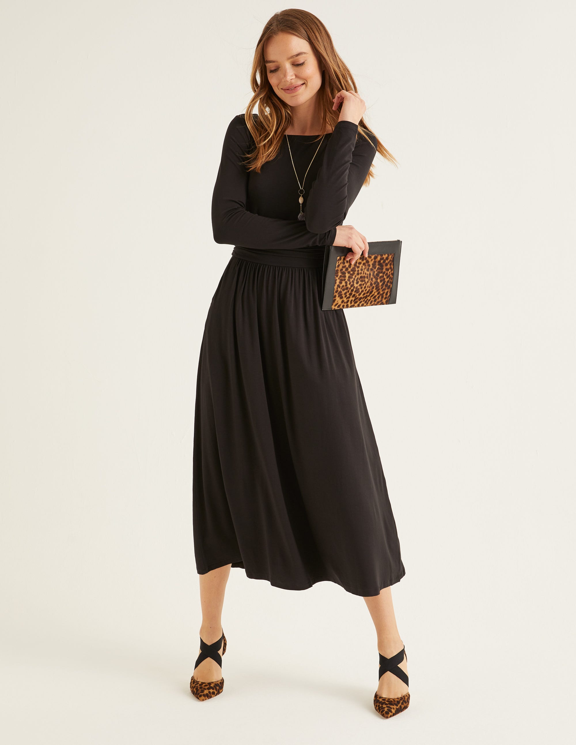 long sleeve jersey midi dress