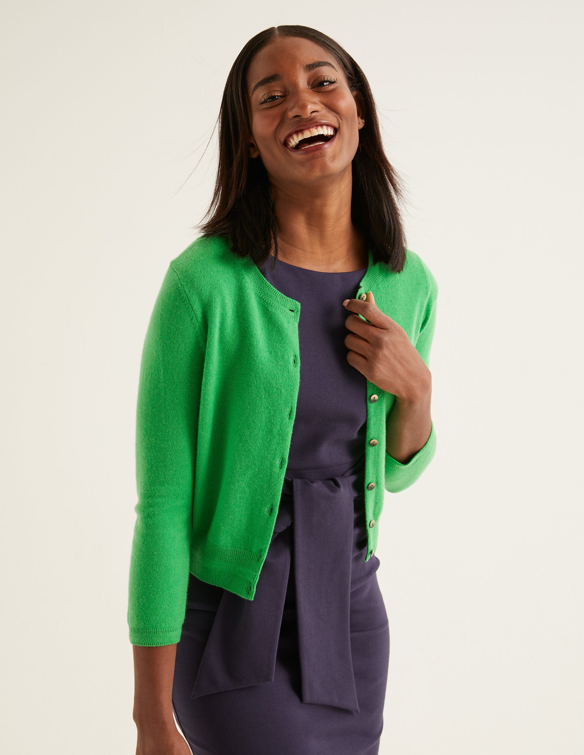 Cashmere Crop Crew Cardigan Bright Green Boden UK