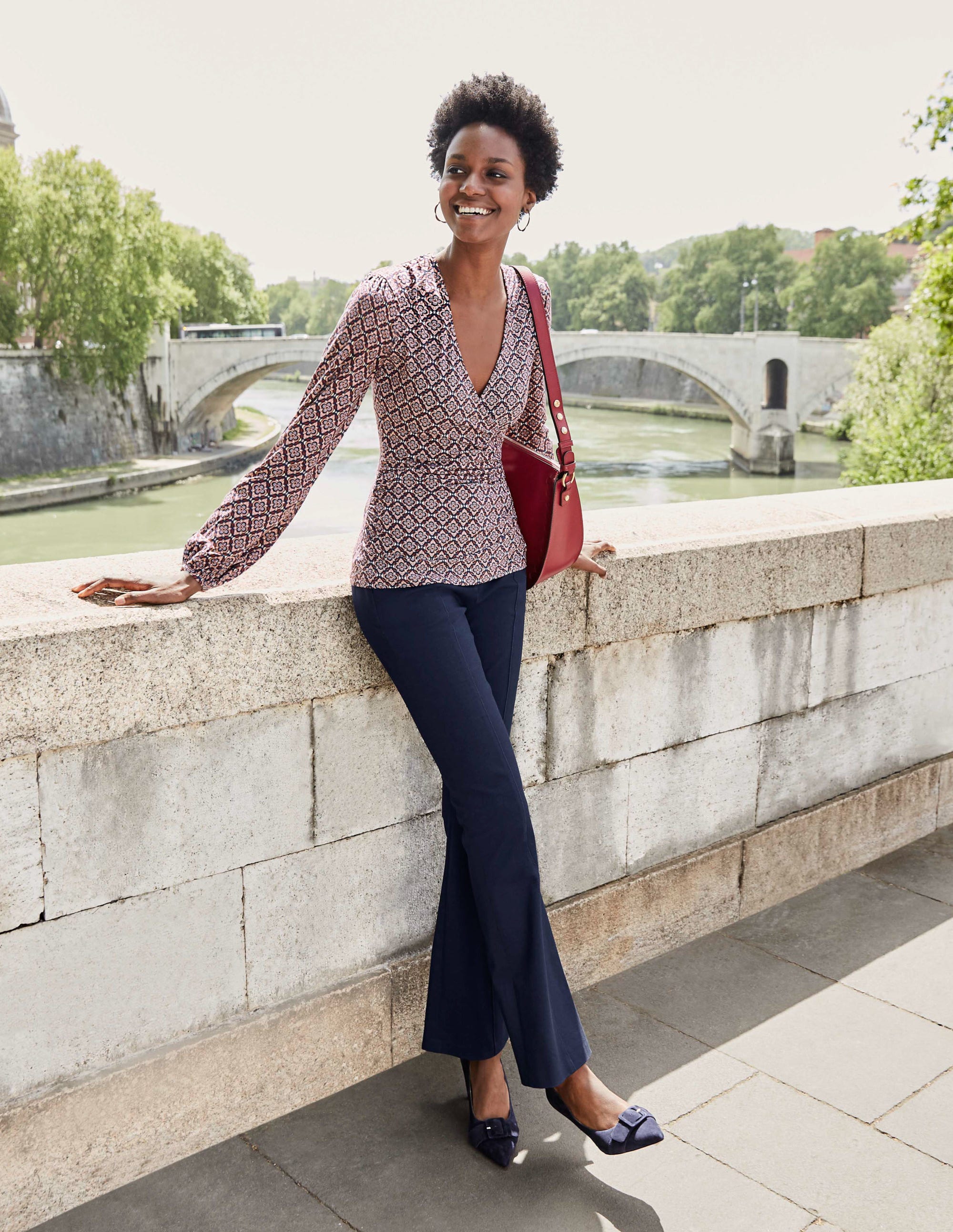 stretch flare trousers