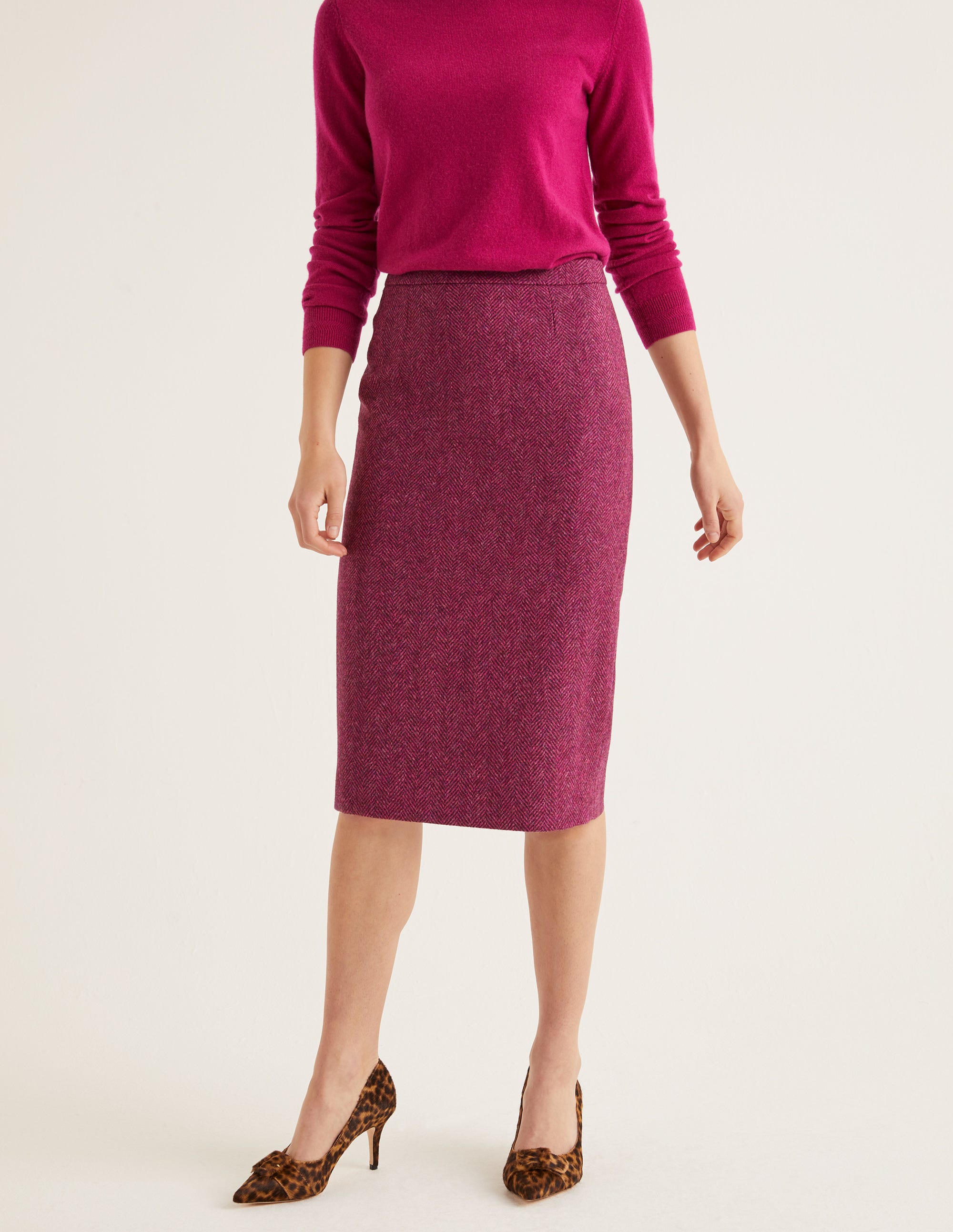 British Tweed Pencil Skirt Pink Herringbone Boden US