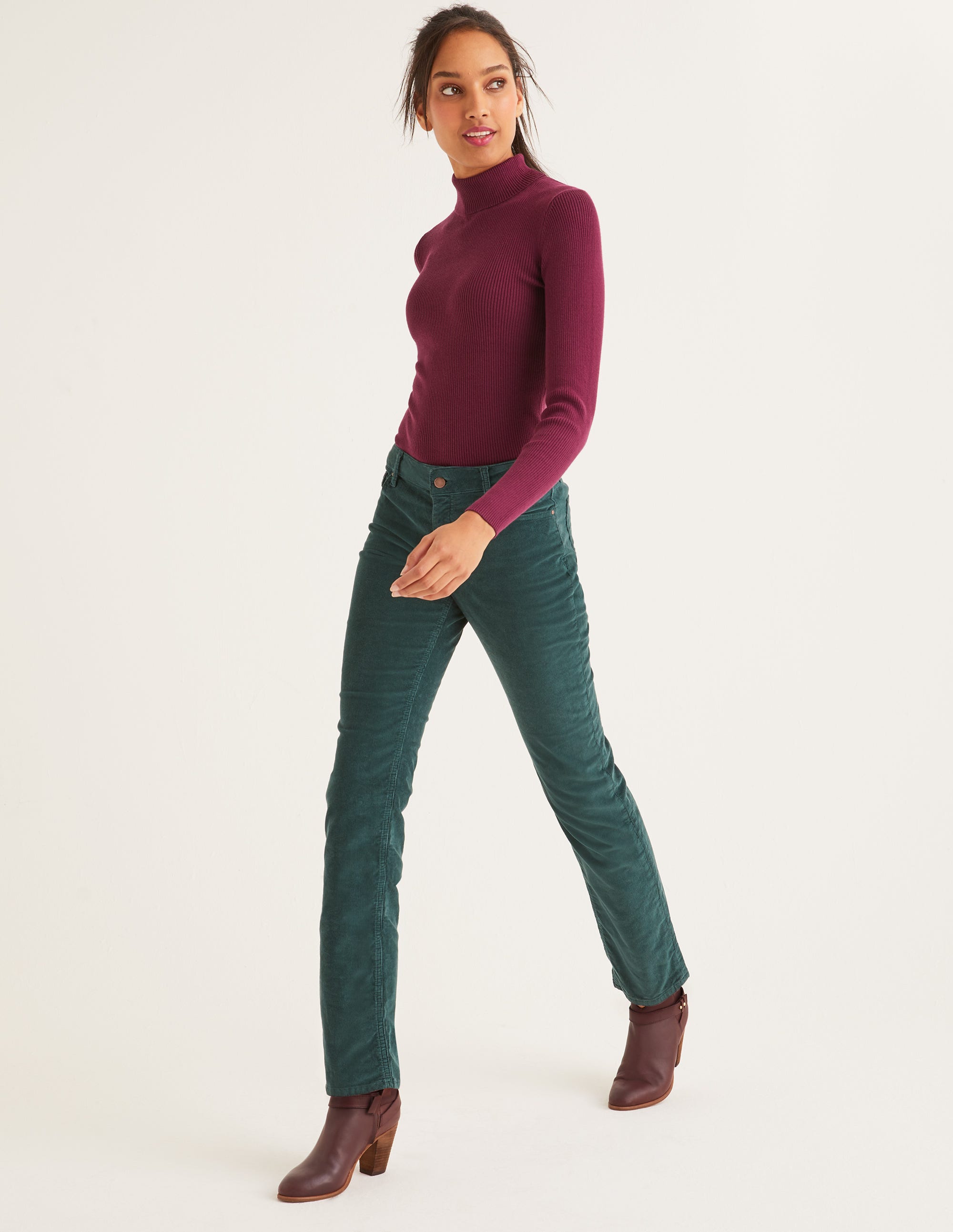 Jean slim droit en velours côtelé DGR Femme Boden, Green