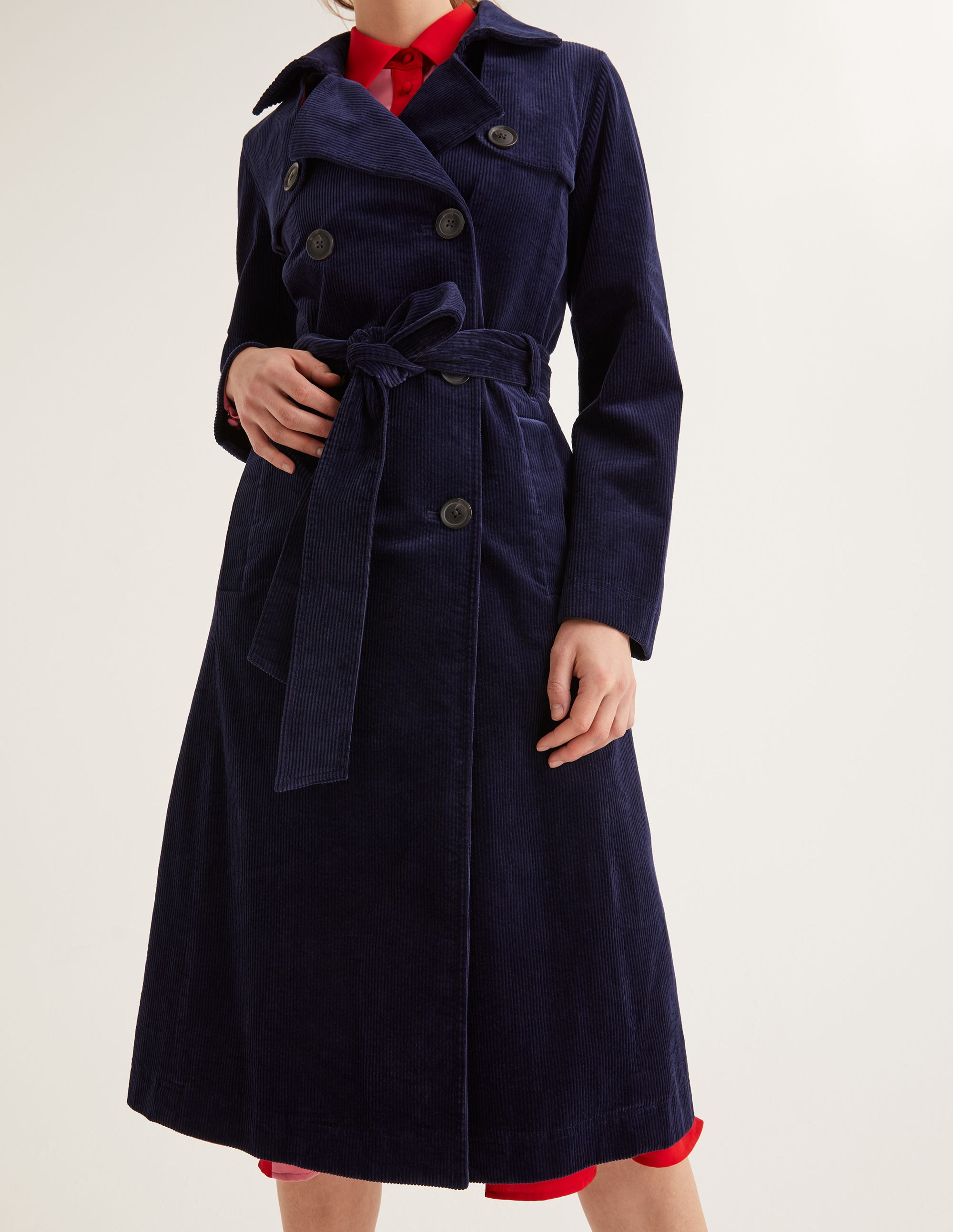 Markham Cord Trench Coat Navy Boden UK