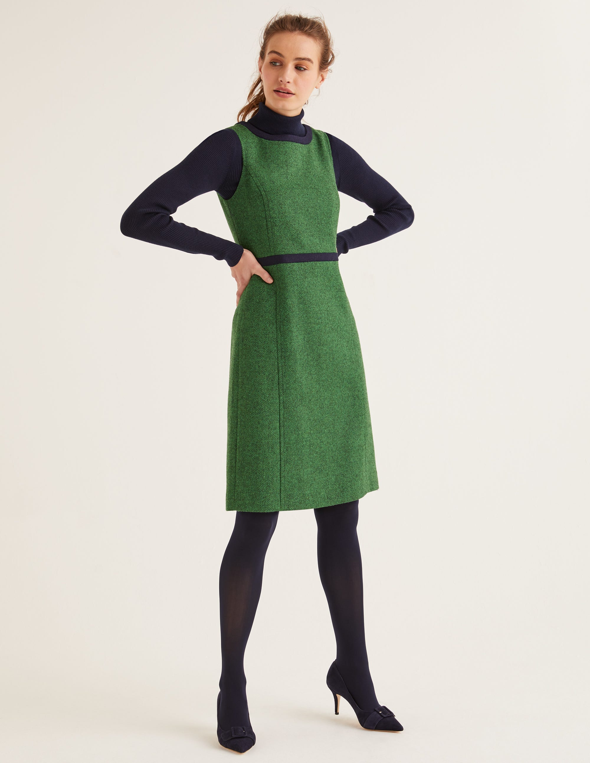 green tweed dress