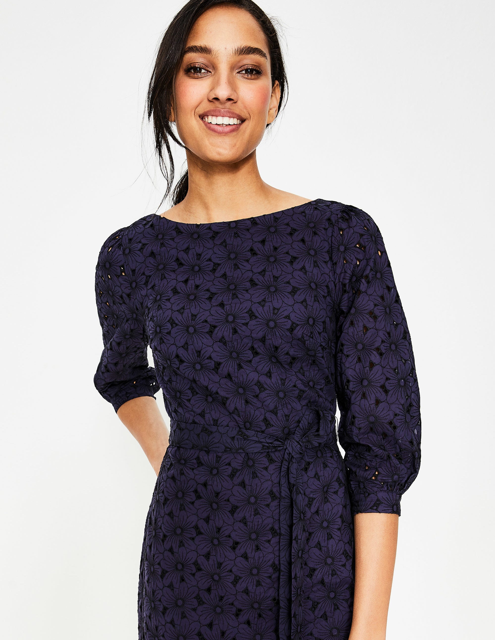 black broderie midi dress