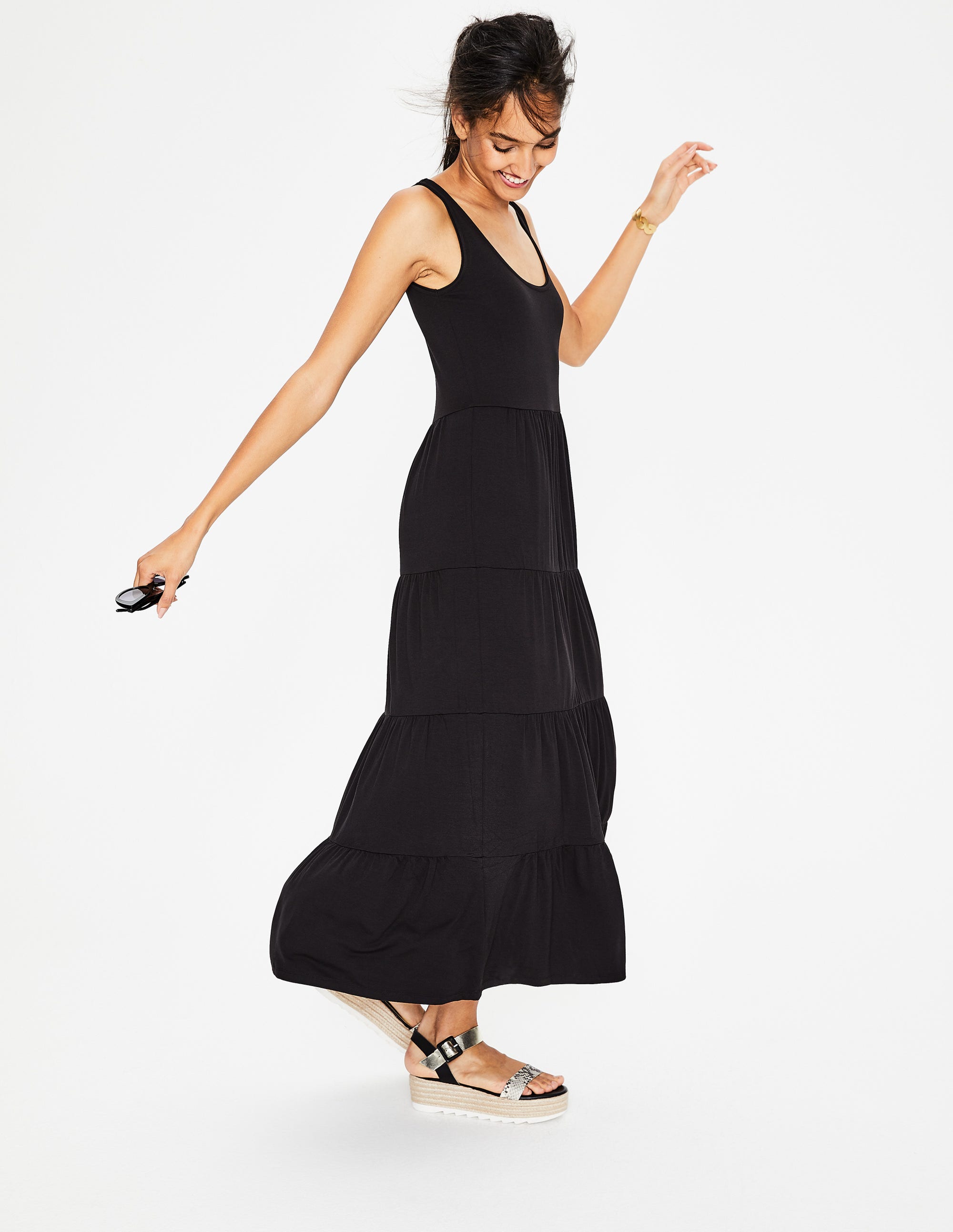 tiered jersey maxi dress