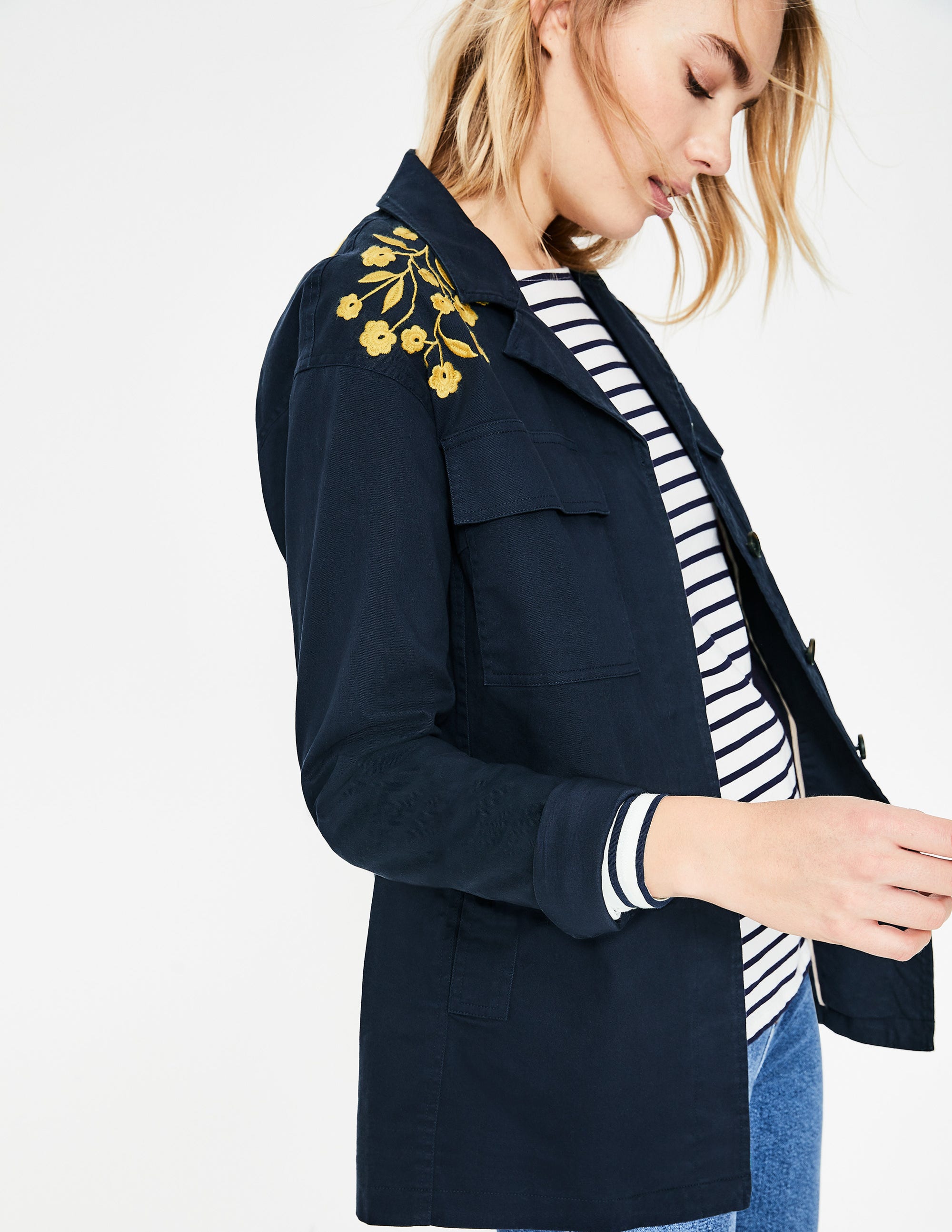 Veste Ruby brodée NAV Femme Boden, Navy