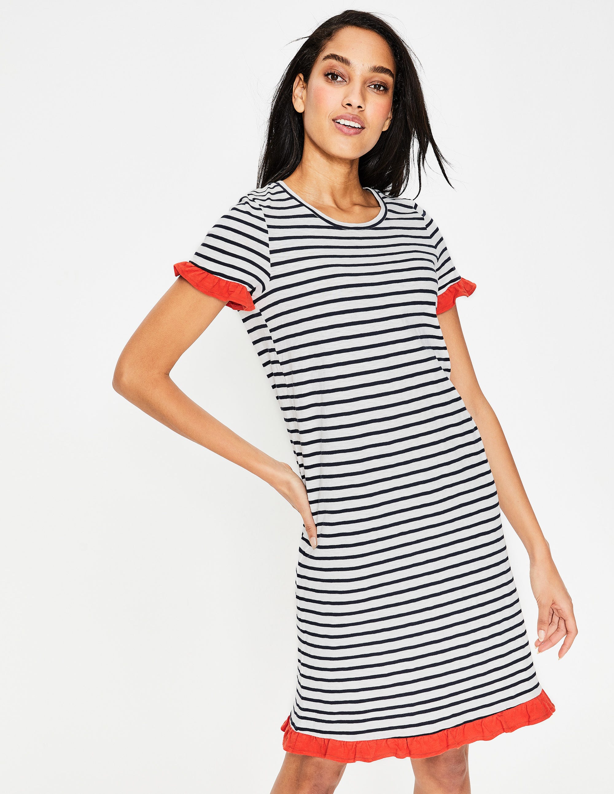 Emily Jersey Dress - Ivory/Navy Stripe 