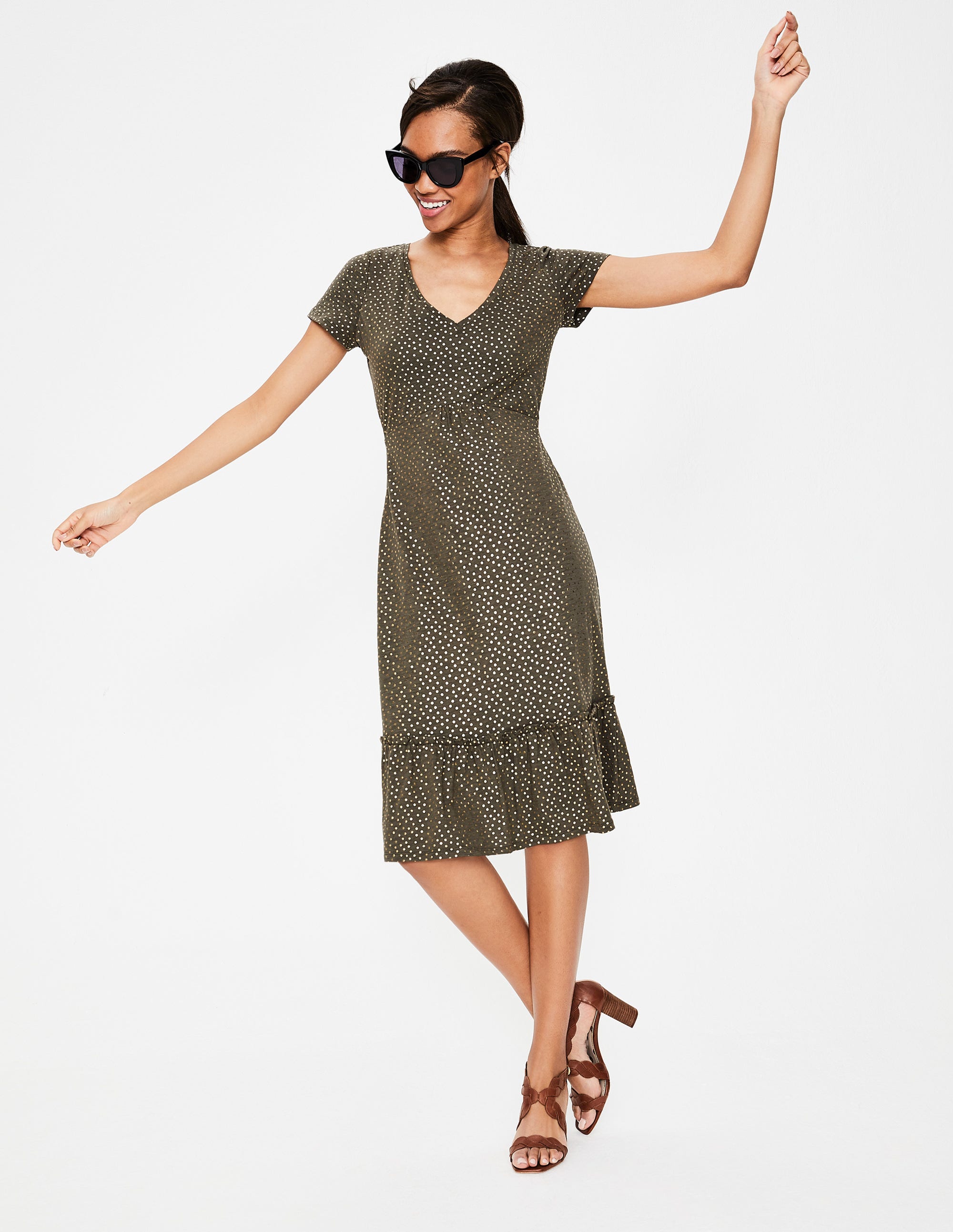 Melissa Jersey Dress - Khaki Foil Spot 