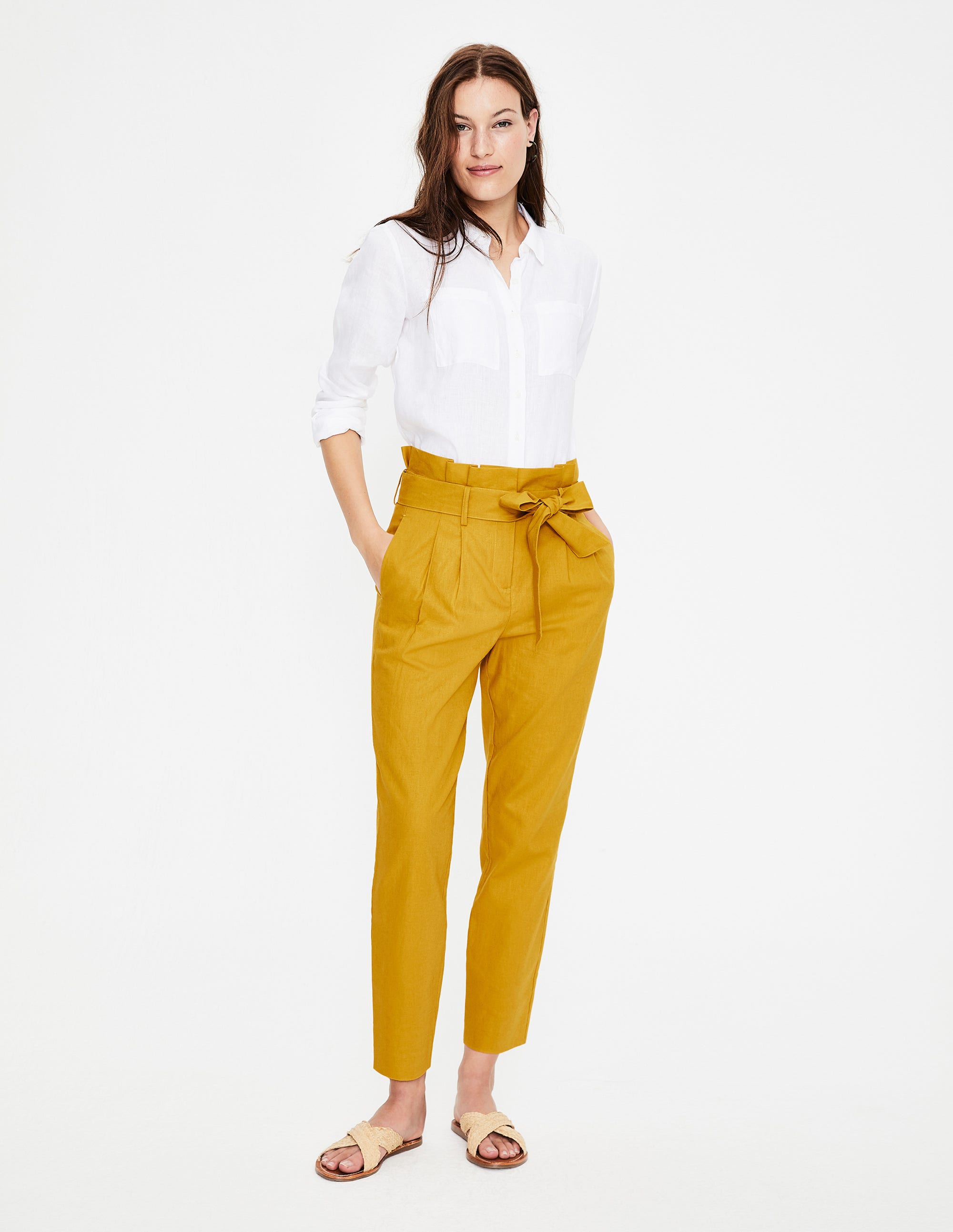 Pantalon St Ives à taille froncée YEL Femme Boden, Yellow