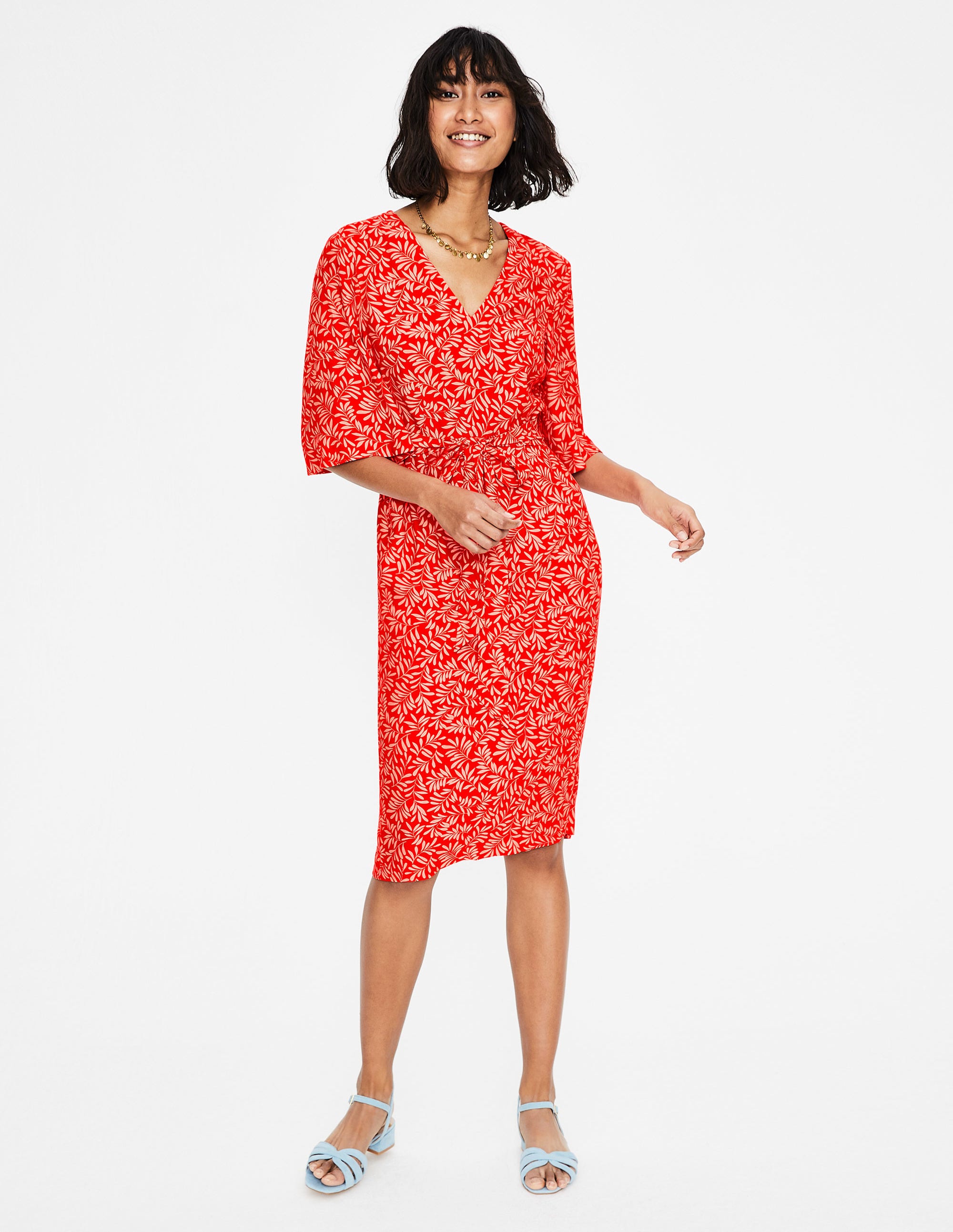 boden red dress with sleeves