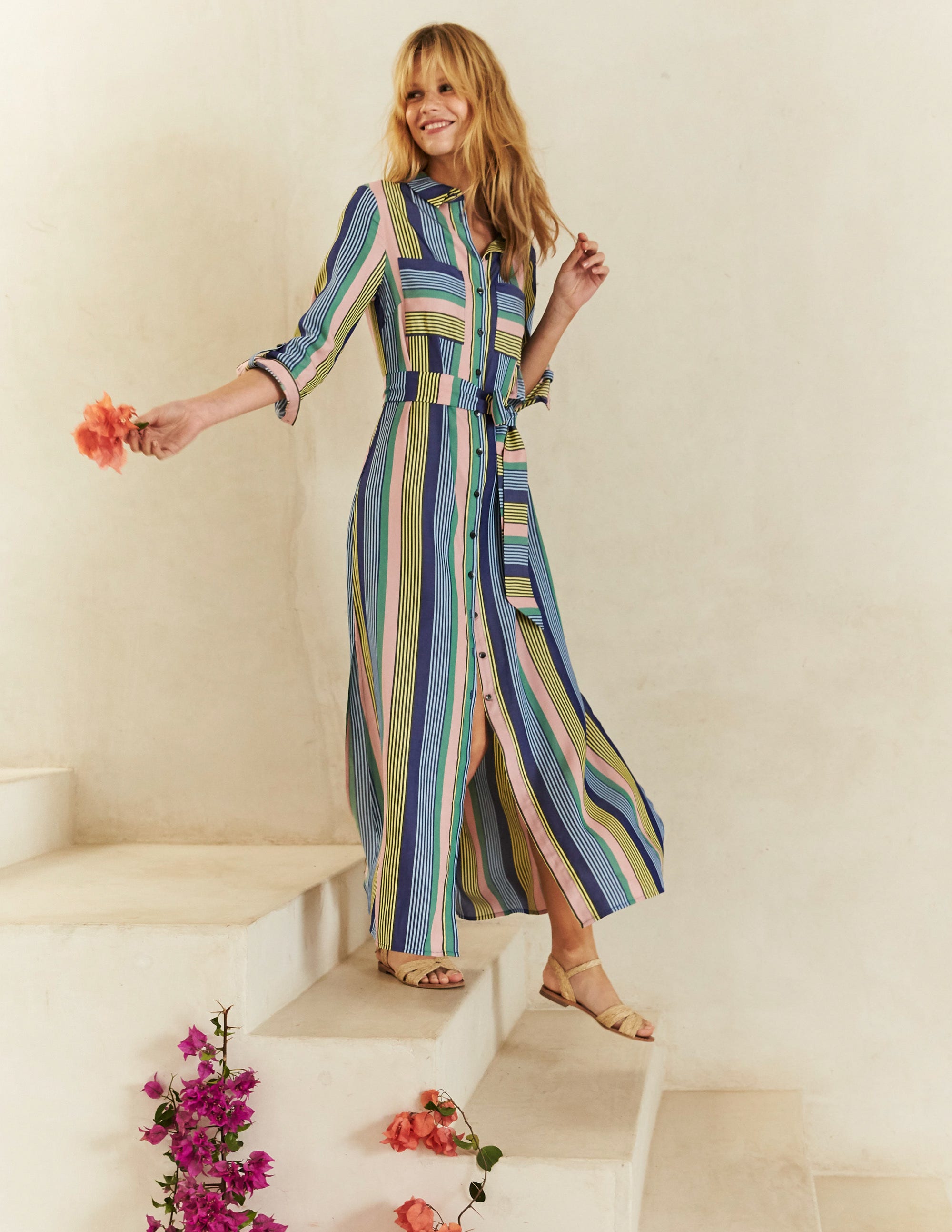 Katrina Maxi Shirt Dress - Multi Stripe 