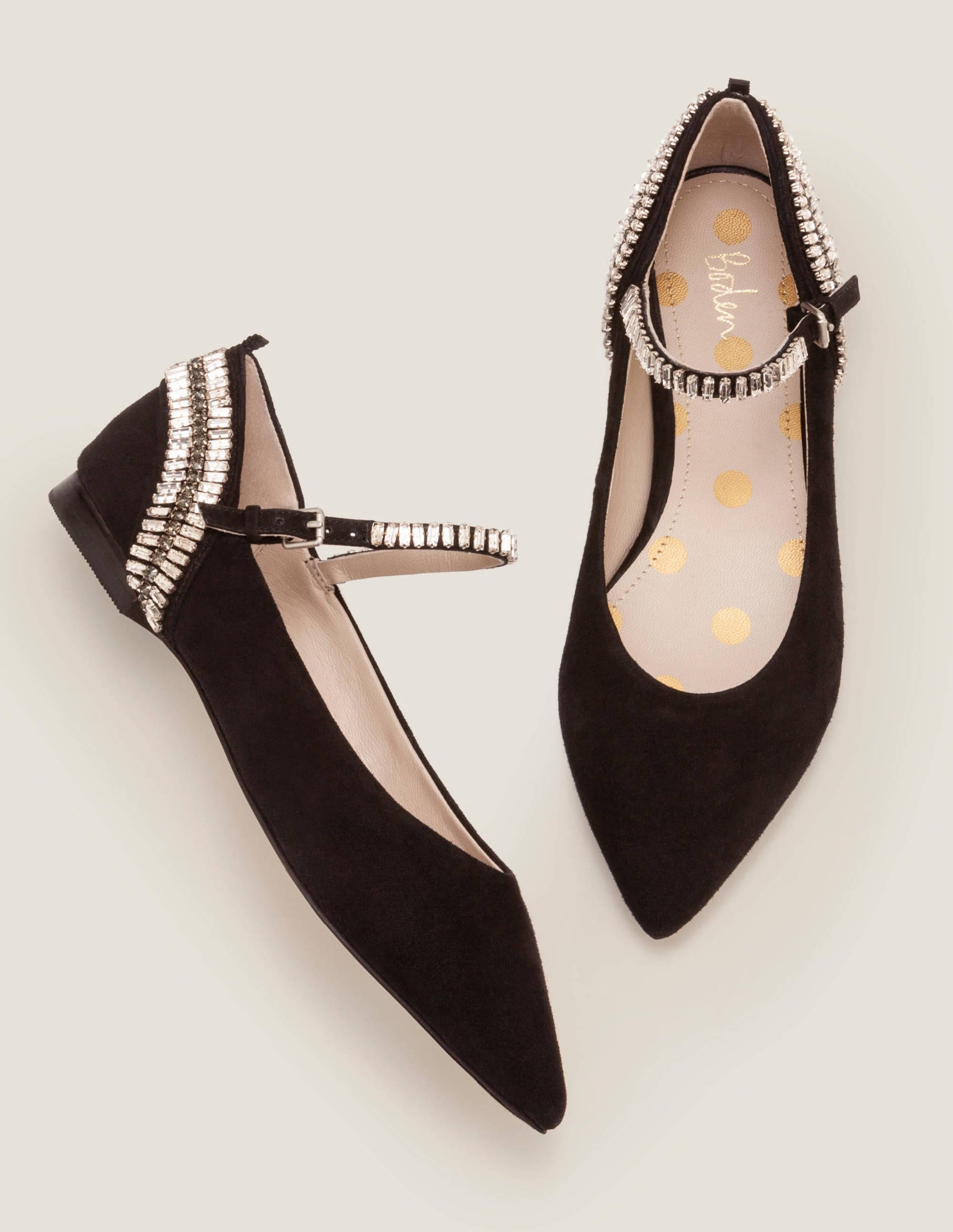 black flat shoes with pearls