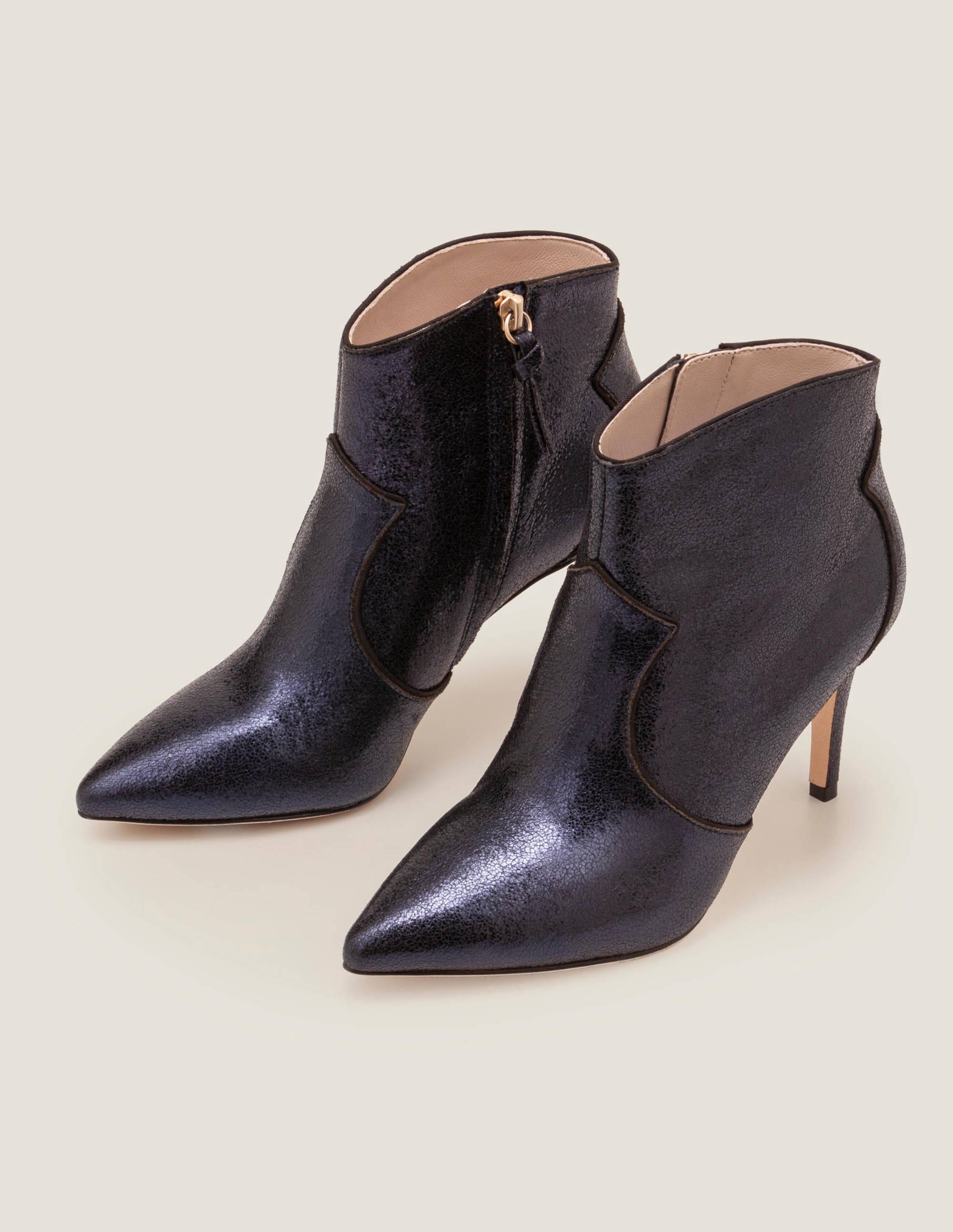 navy mid heel ankle boots