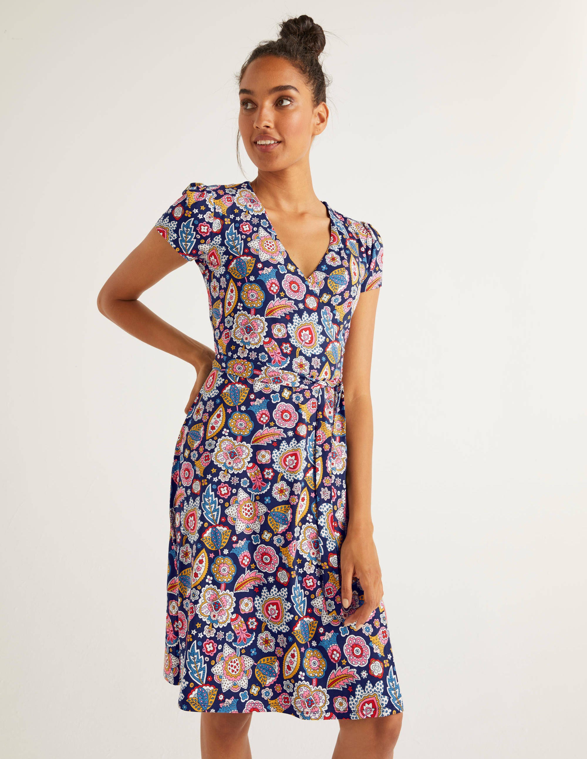 Summer Wrap Dress - French Navy, Festival Paisley | Boden UK