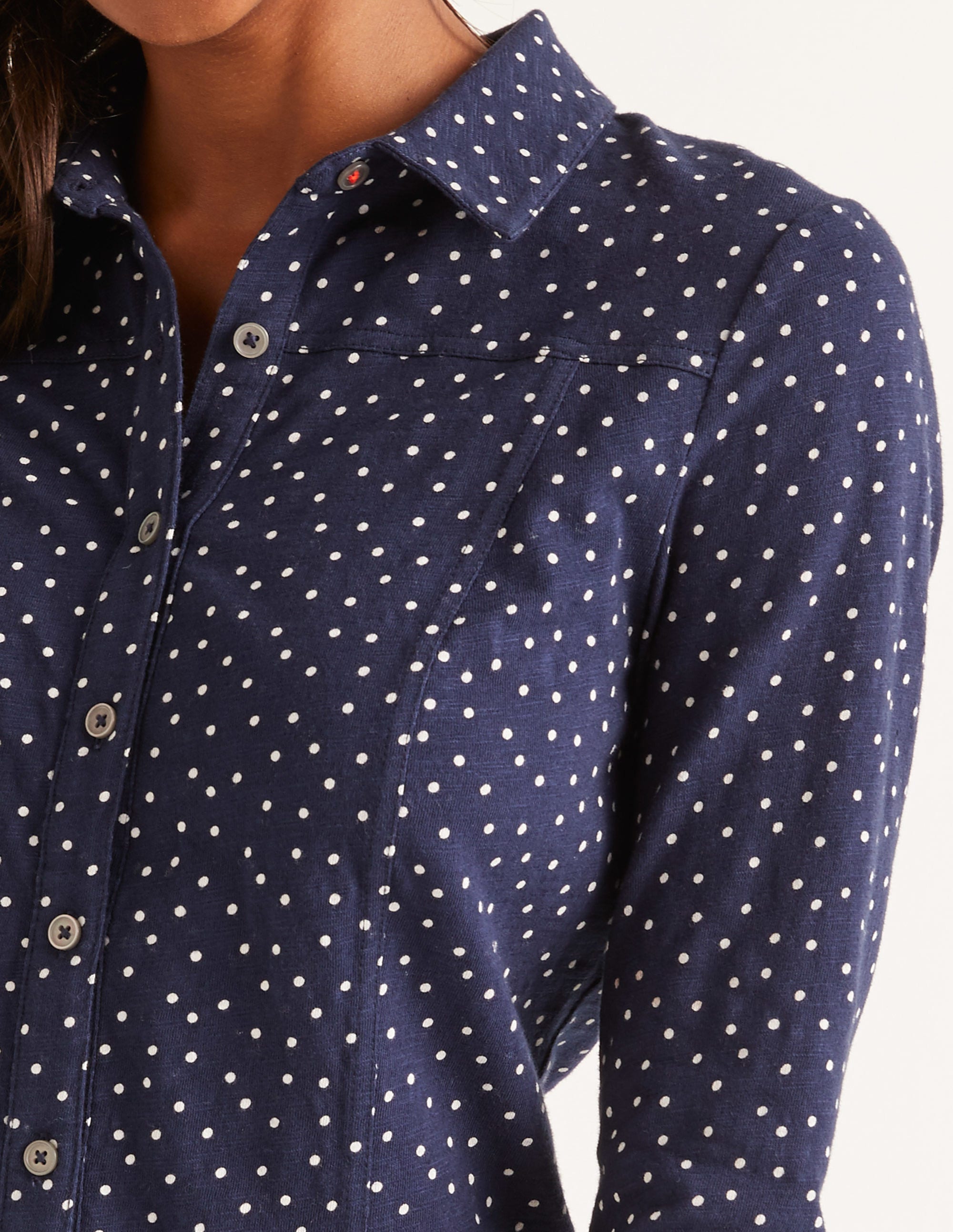 Tara Jersey Shirt - Navy, Polka Dot 