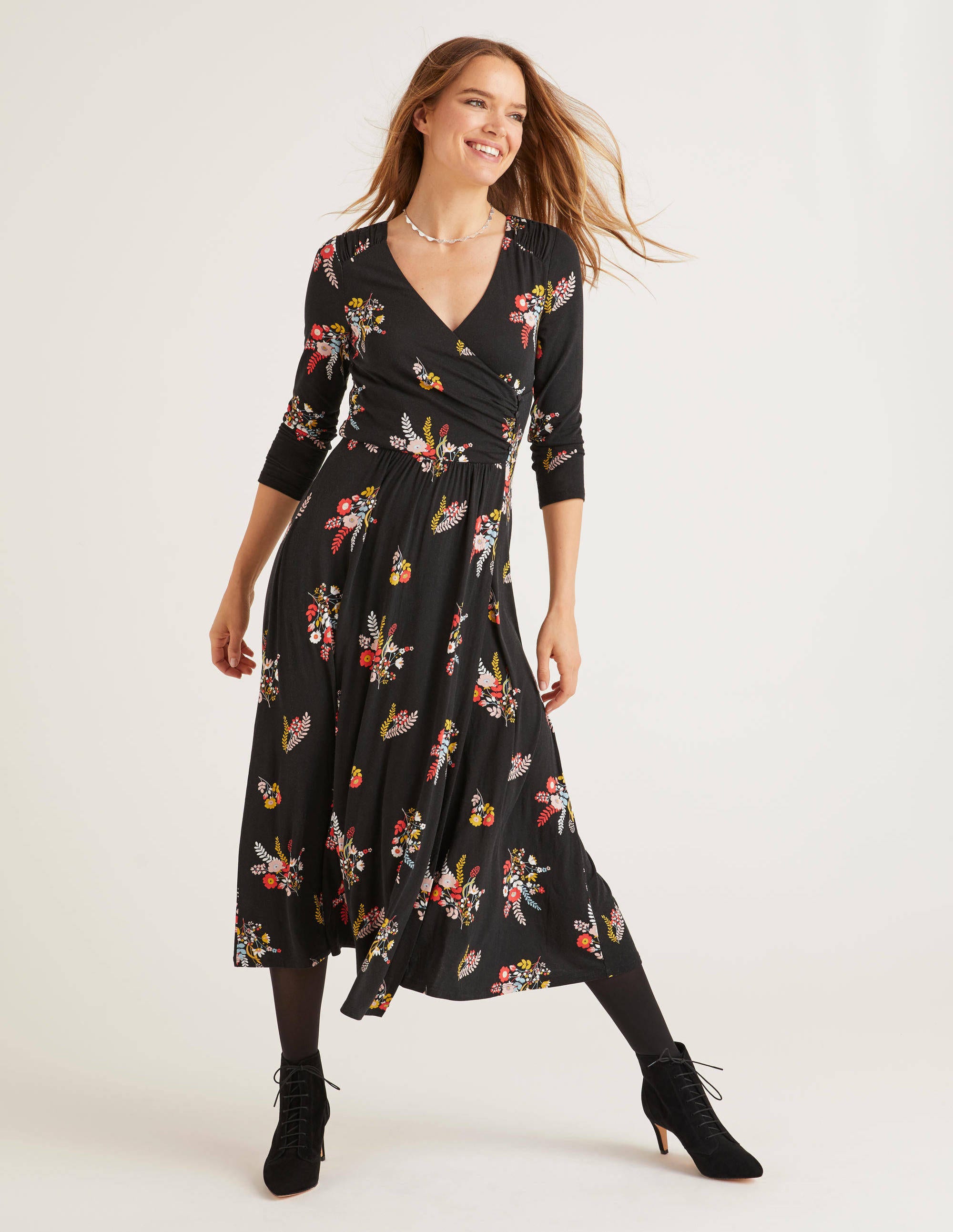 jersey wrap midi dress