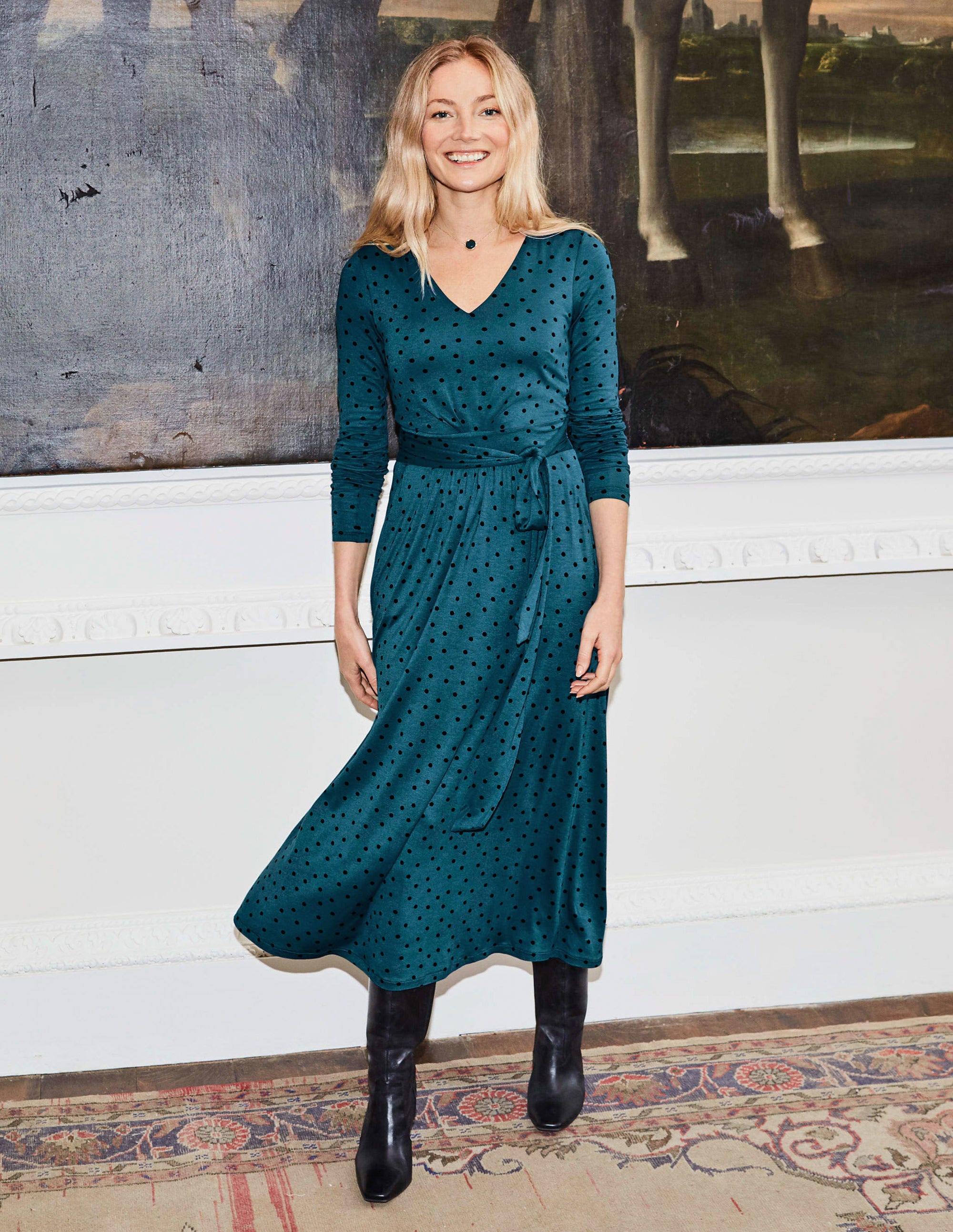 Ferne Jersey Midi Dress - Baltic, Polka 