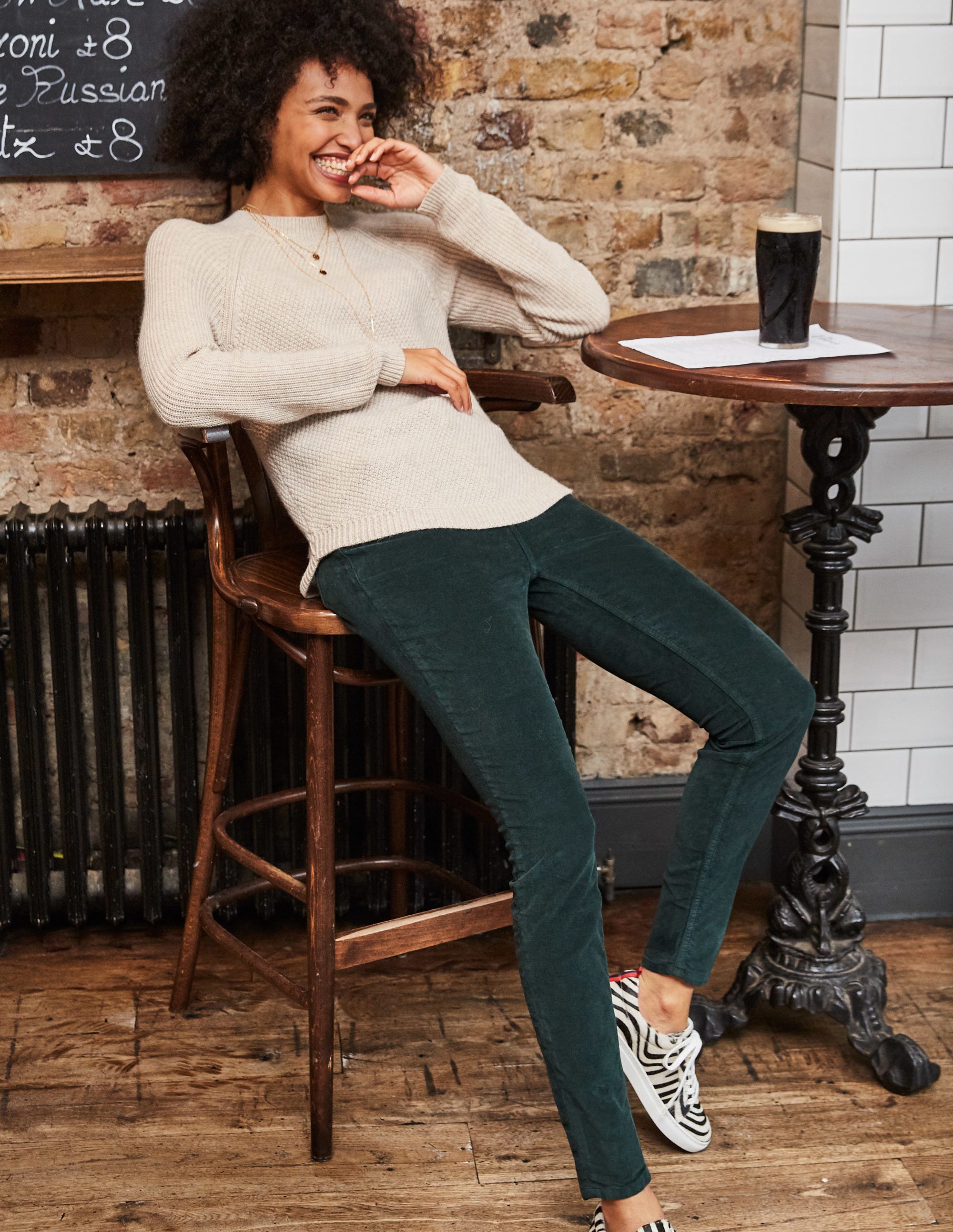 green straight jeans