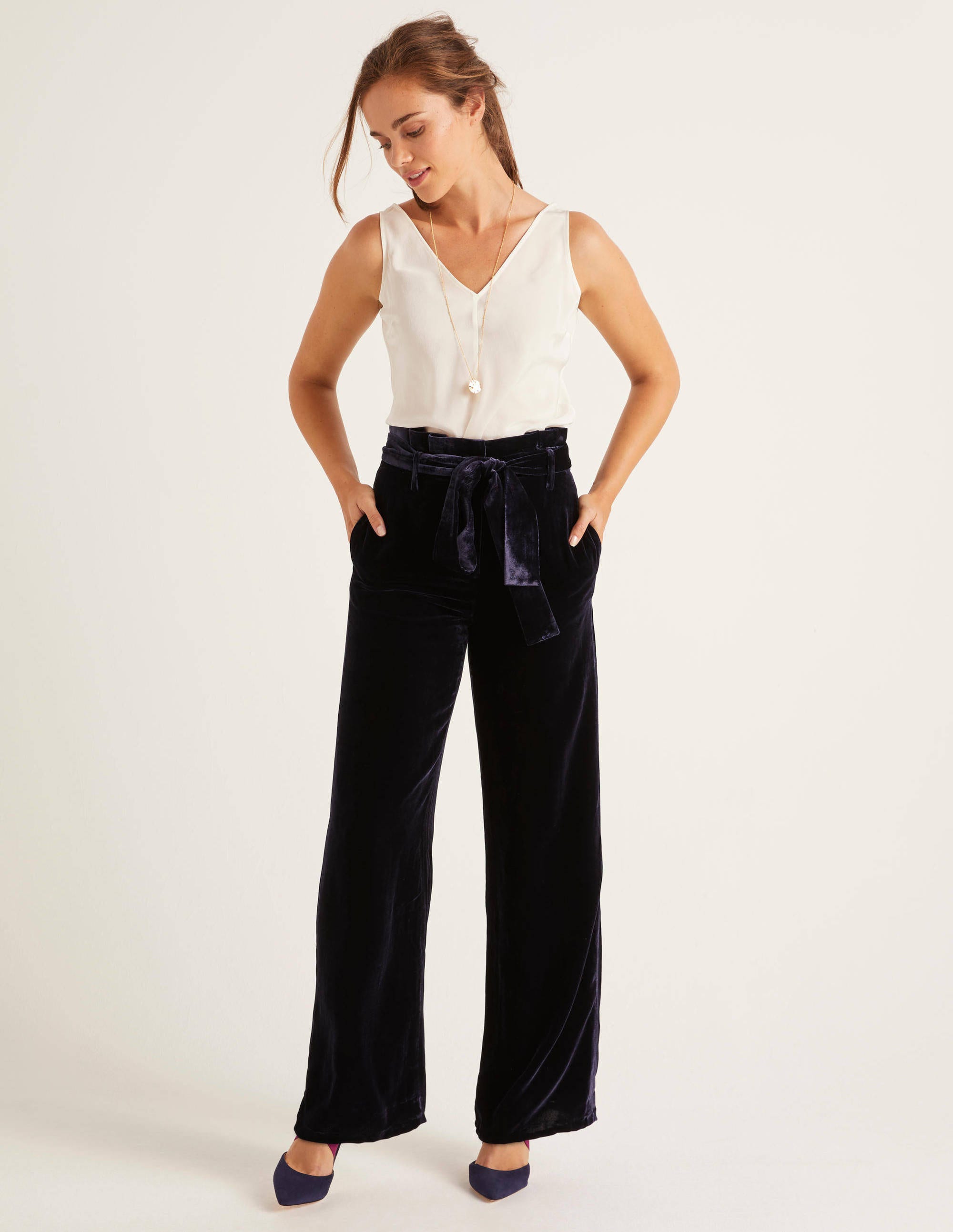 Navy velvet trousers Clearance