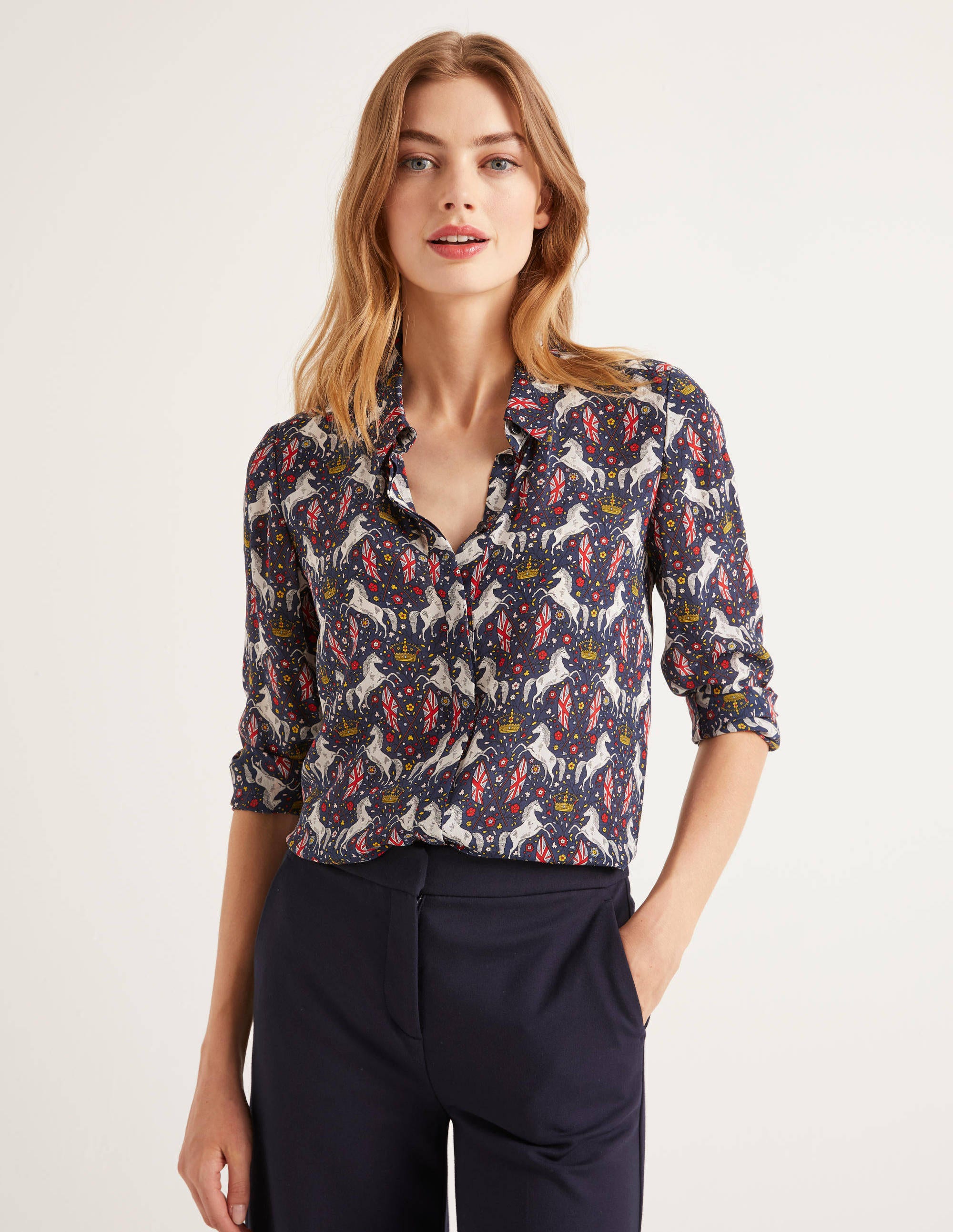 The Silk Shirt - French Navy, Crown and Country | Boden UK