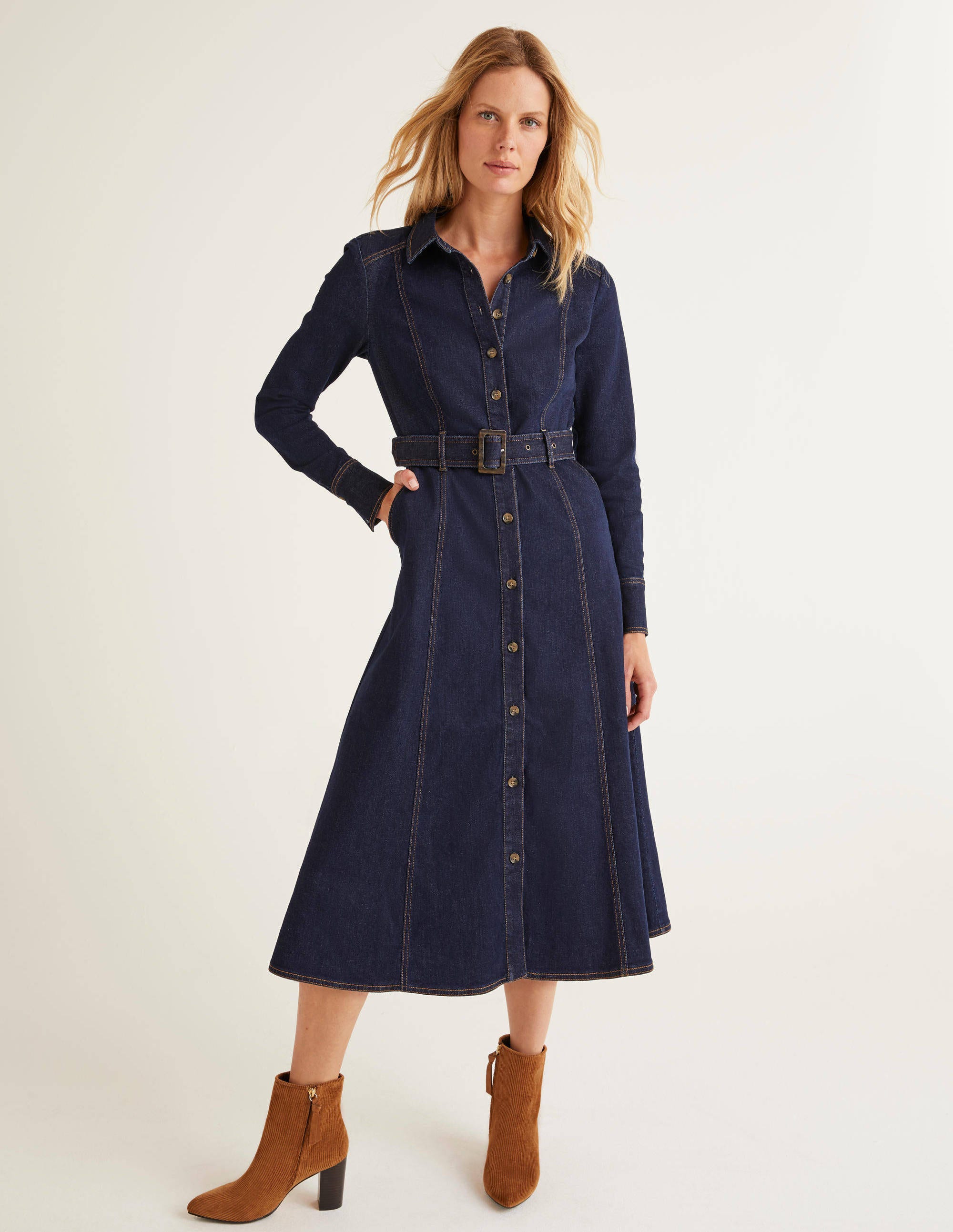 full length denim maxi dress