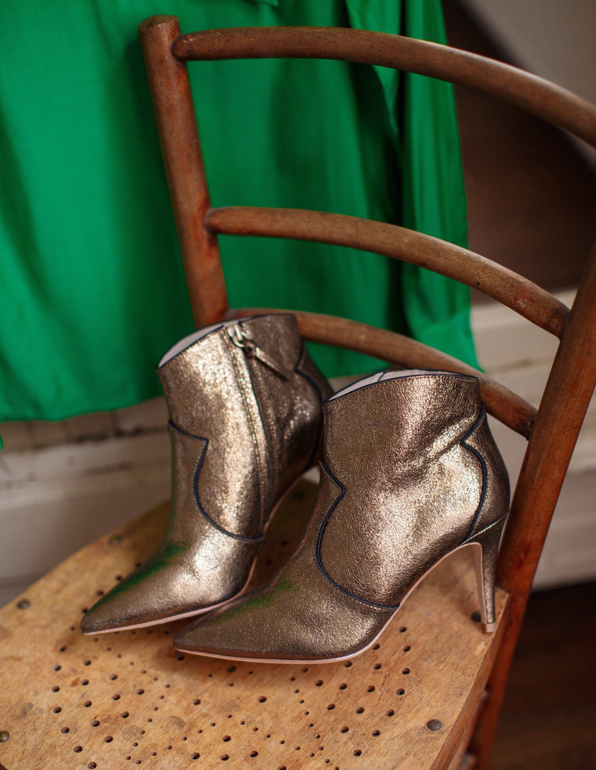 bronze metallic ankle boots