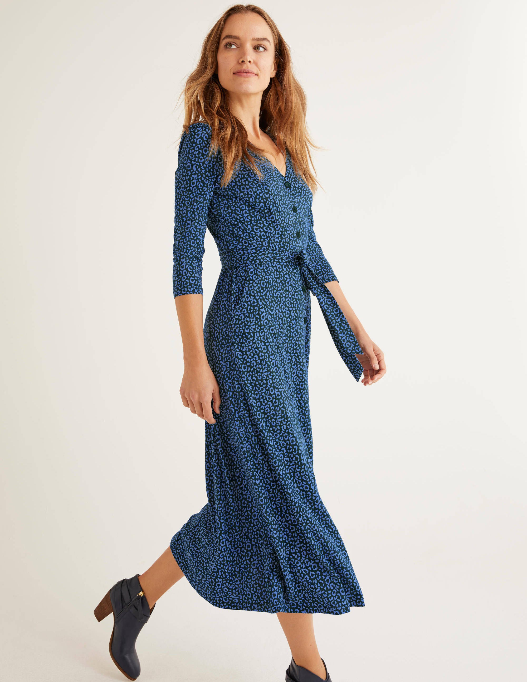 Fleur Jersey Midi Dress - Sky Blue, Animal Stamp | Boden US