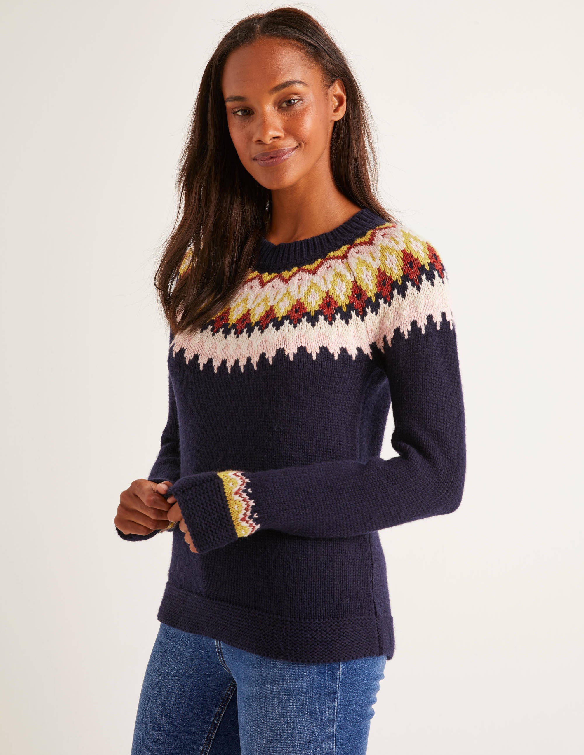Emma Fair Isle Sweater Navy Boden US