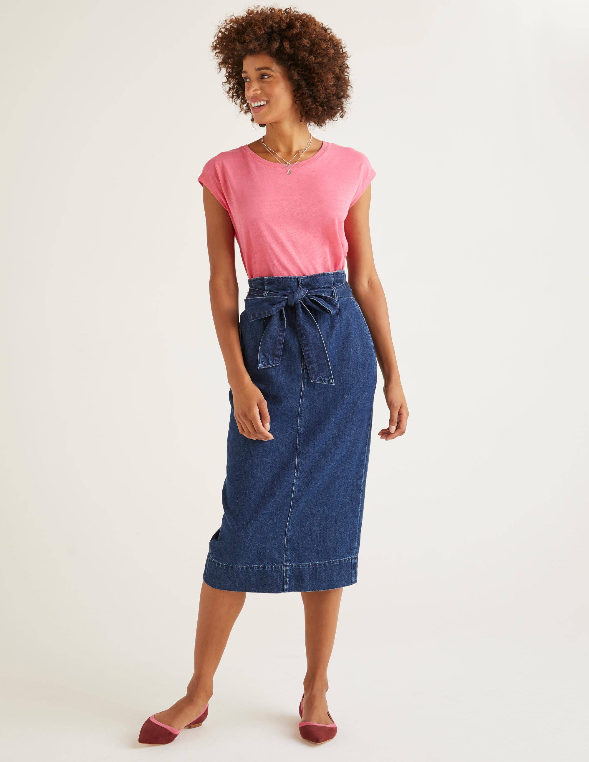 black denim paperbag skirt