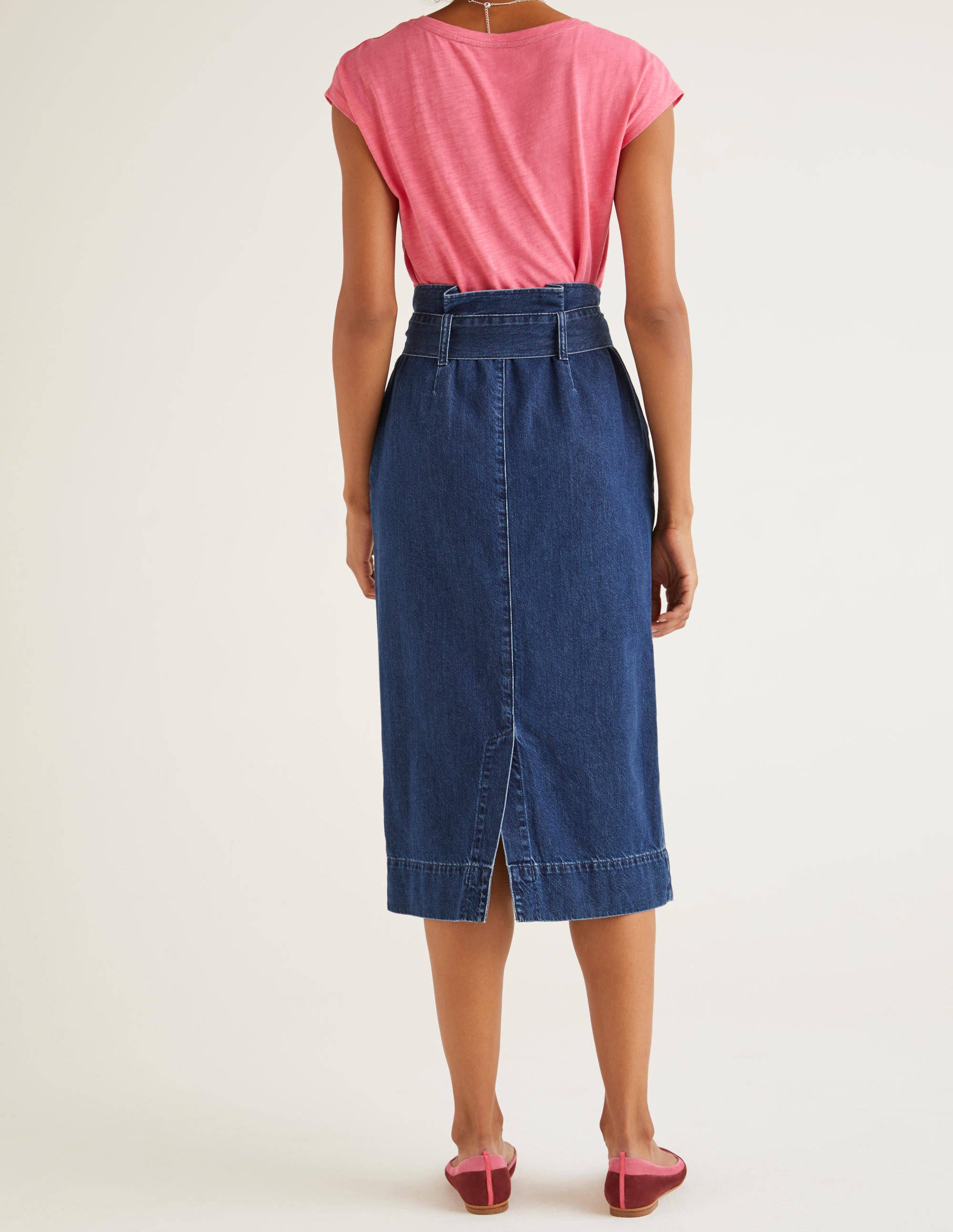 black denim paperbag skirt