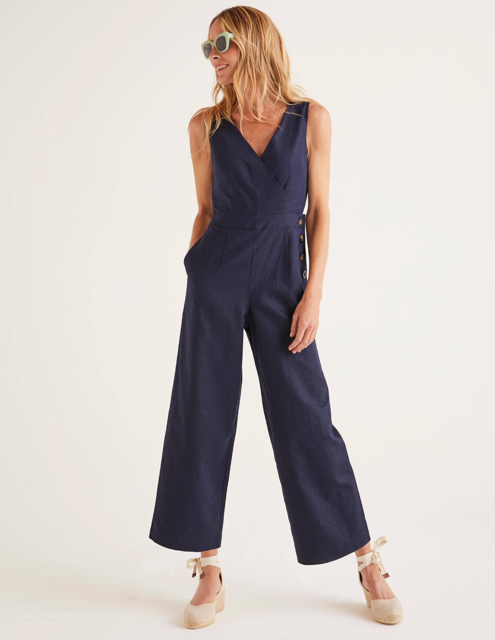 Dorothea Wrap Jumpsuit - Navy | Boden UK