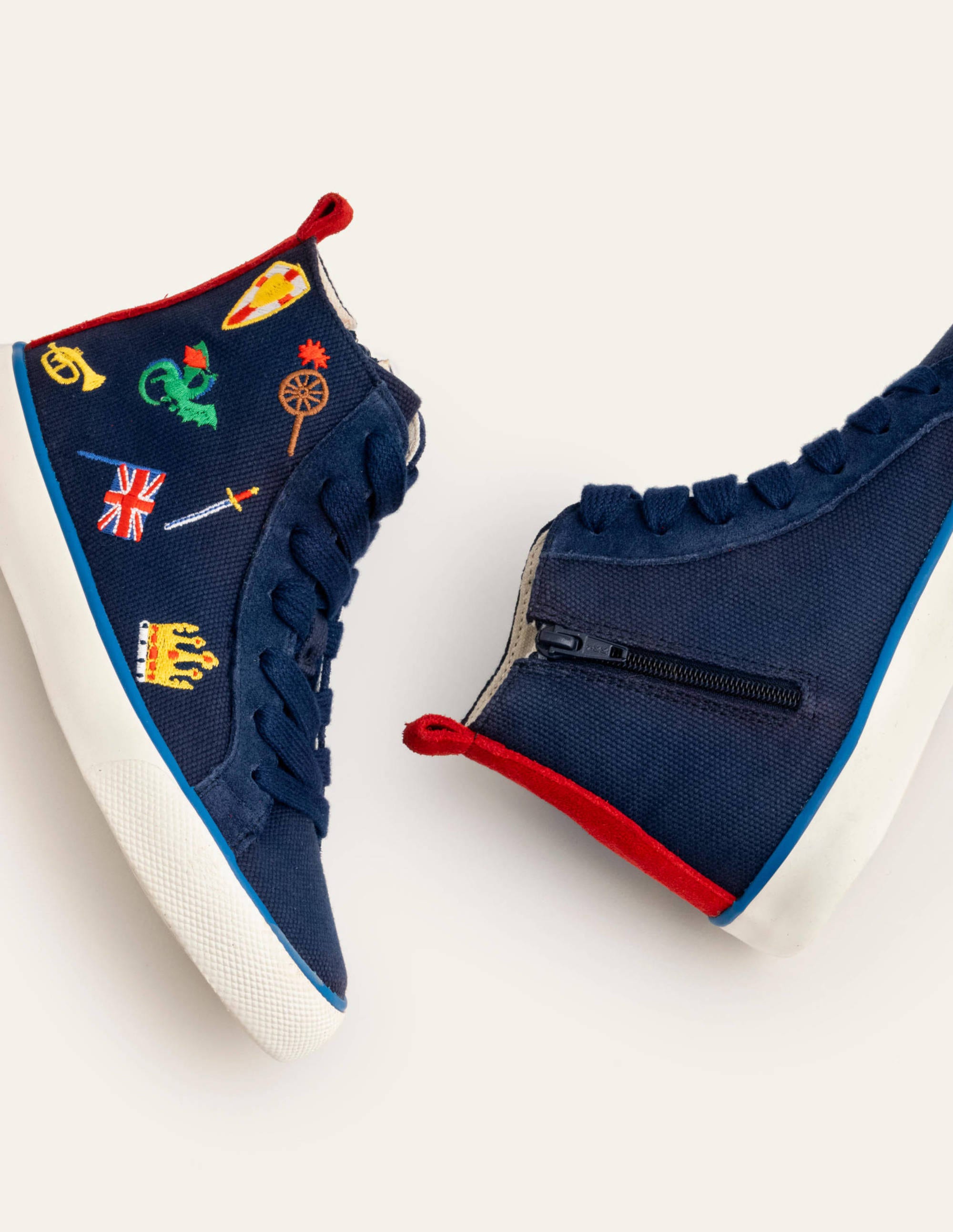 blue and white high tops