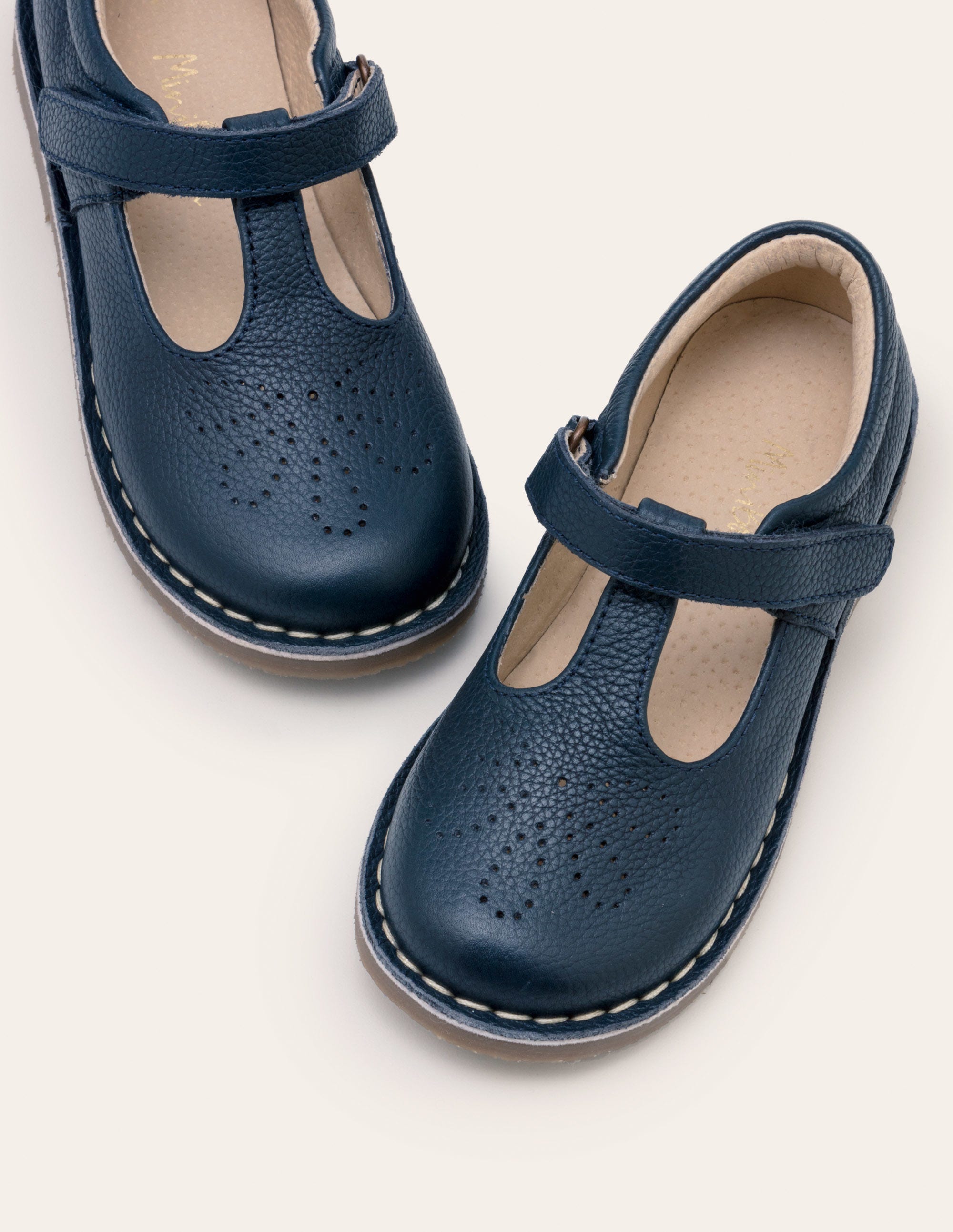Leather T-bar Flats - Navy | Boden US