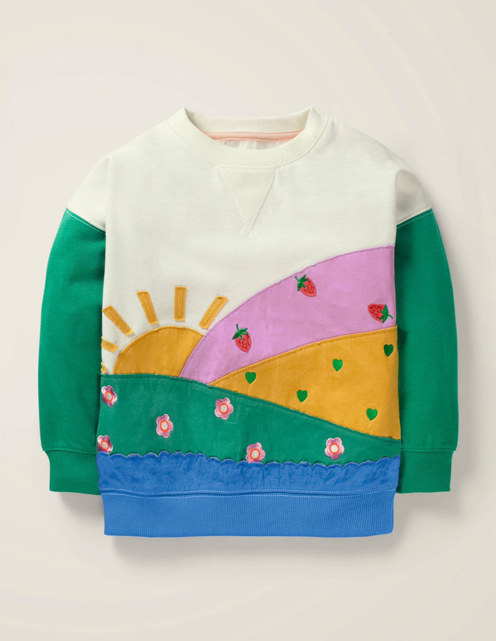 Bequemes Sweatshirt mit Applikation Gartenszene | Boden DE Baby Mädchen Sweatshirt mit Regenbogen Applikation