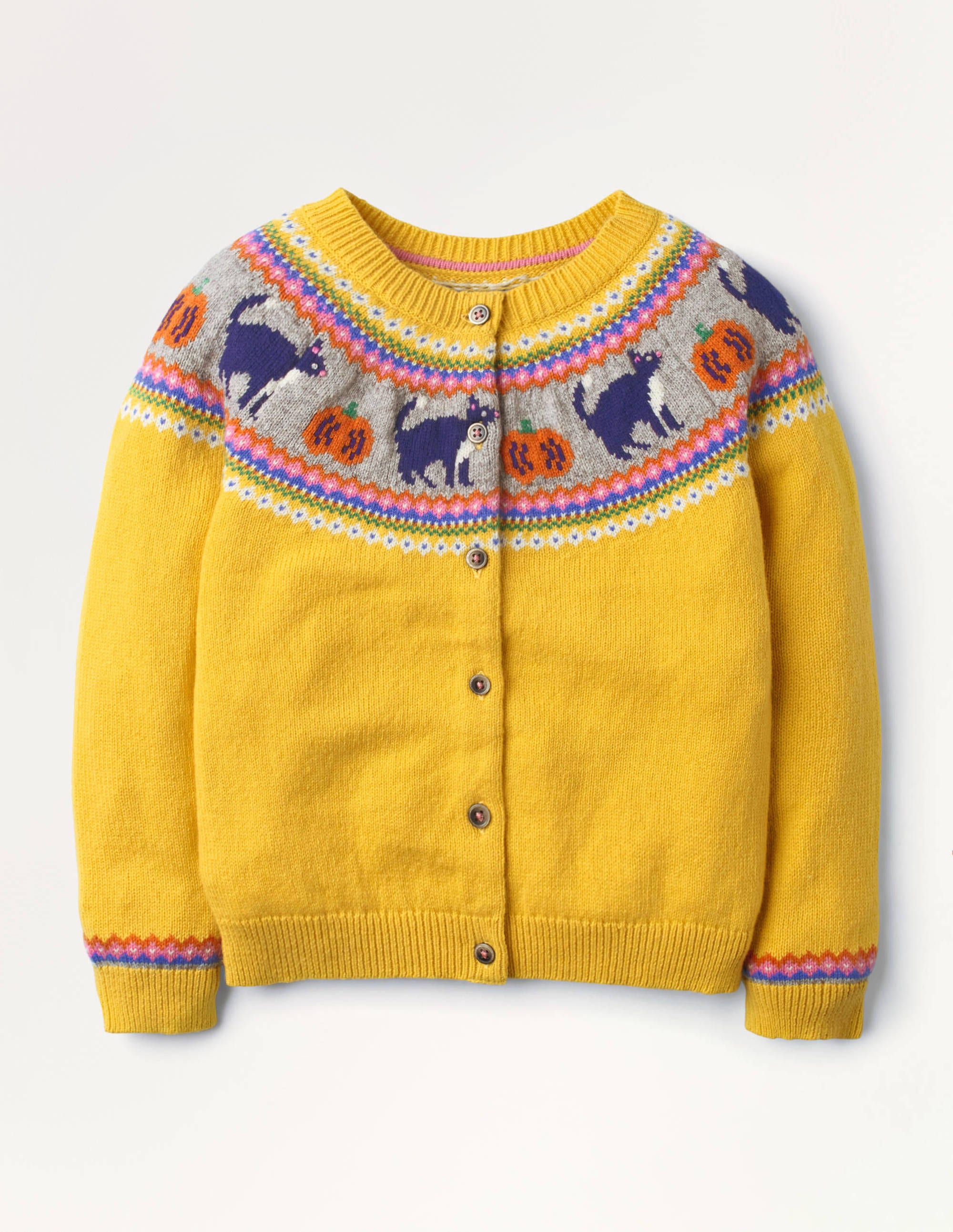 Gemütlicher Fair-Isle-Cardigan - Honiggelb, Katzen | Boden DE