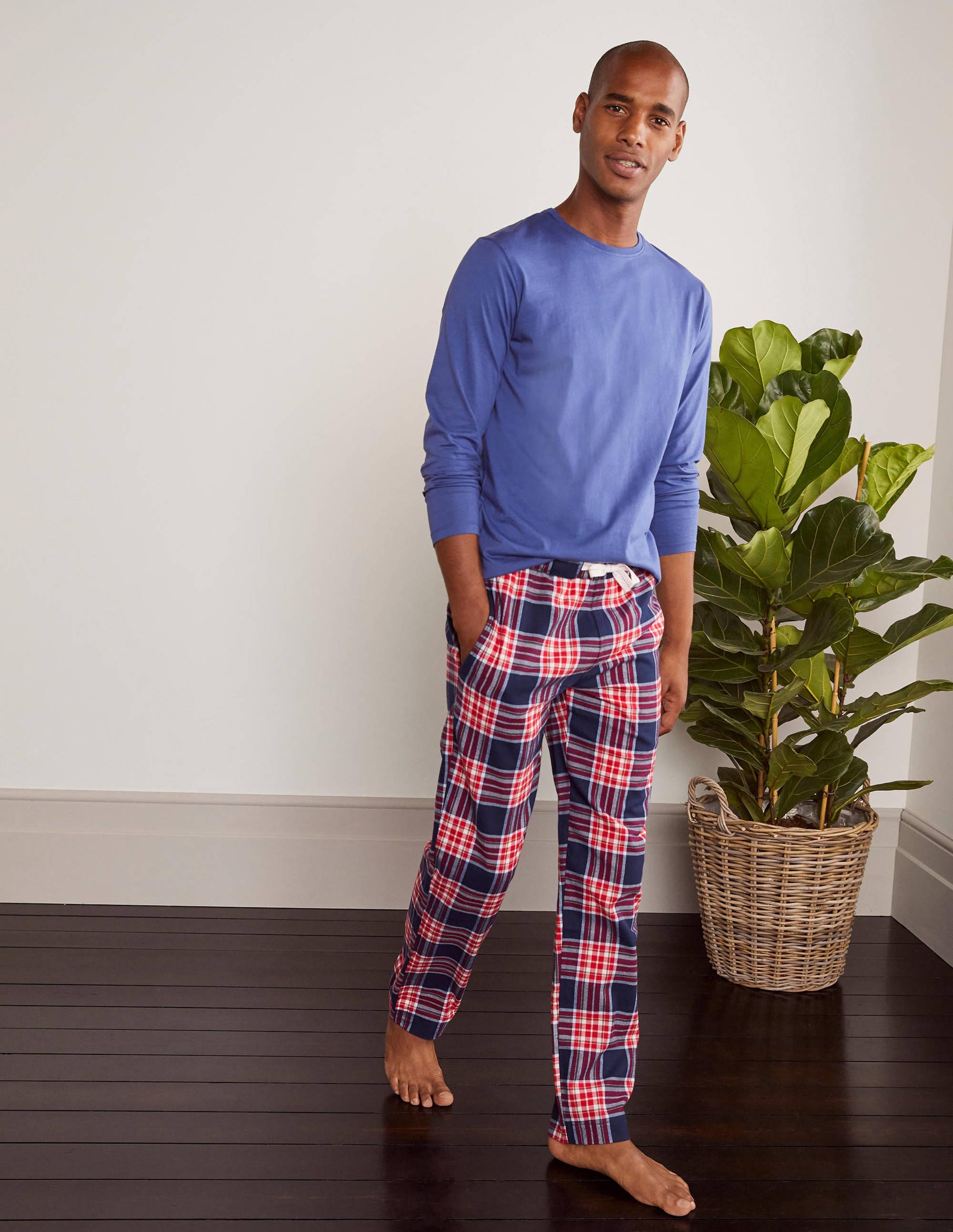 Bas de pyjama en coton brossé CHK Homme Boden, Navy