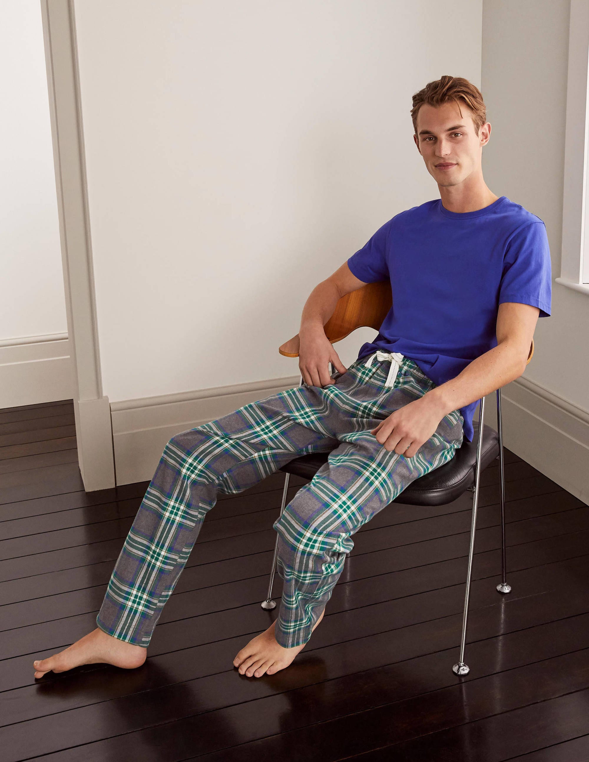 Bas de pyjama en coton brossé GRY Homme Boden, Grey