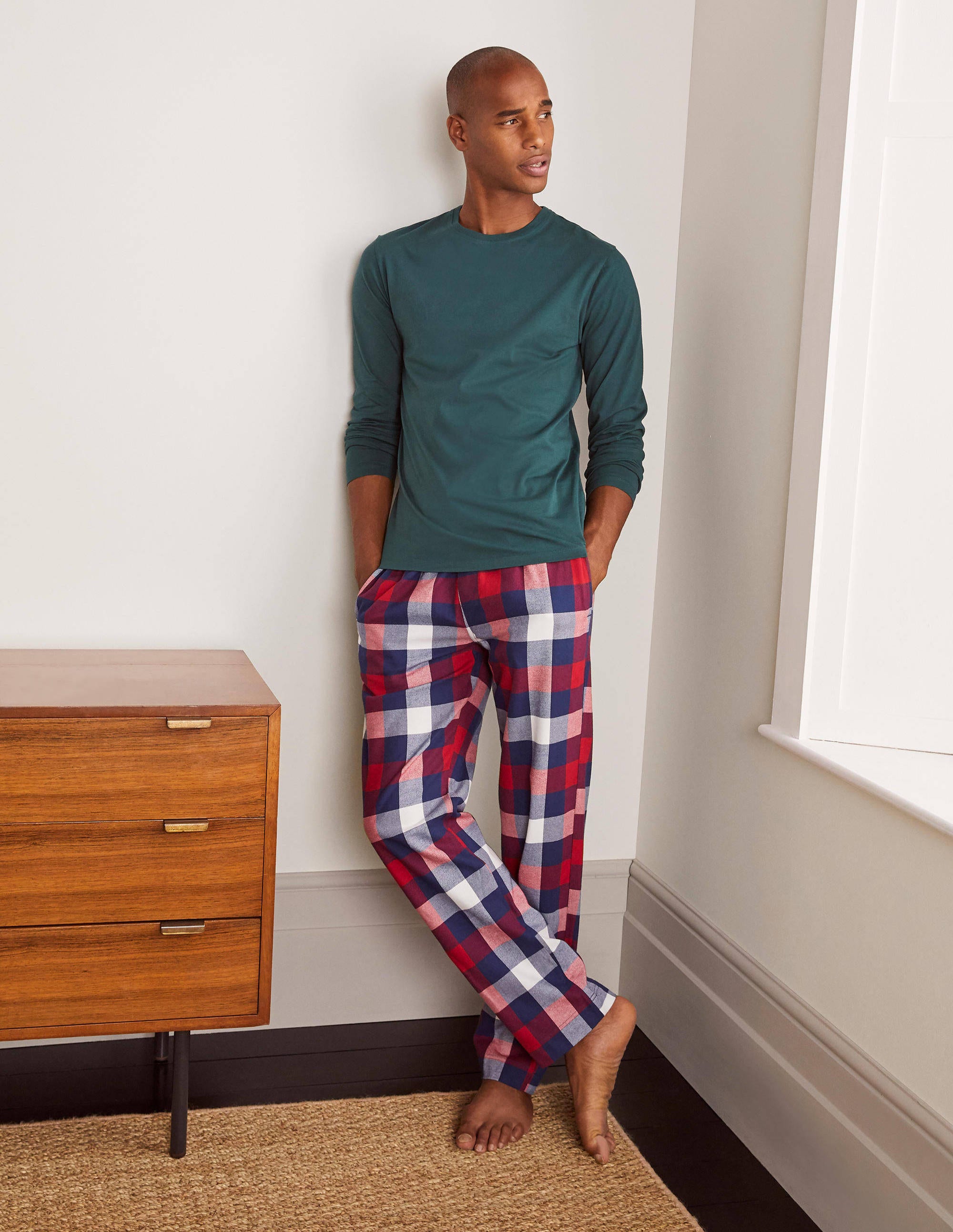 Bas de pyjama en coton brossé NAV Homme Boden, Navy