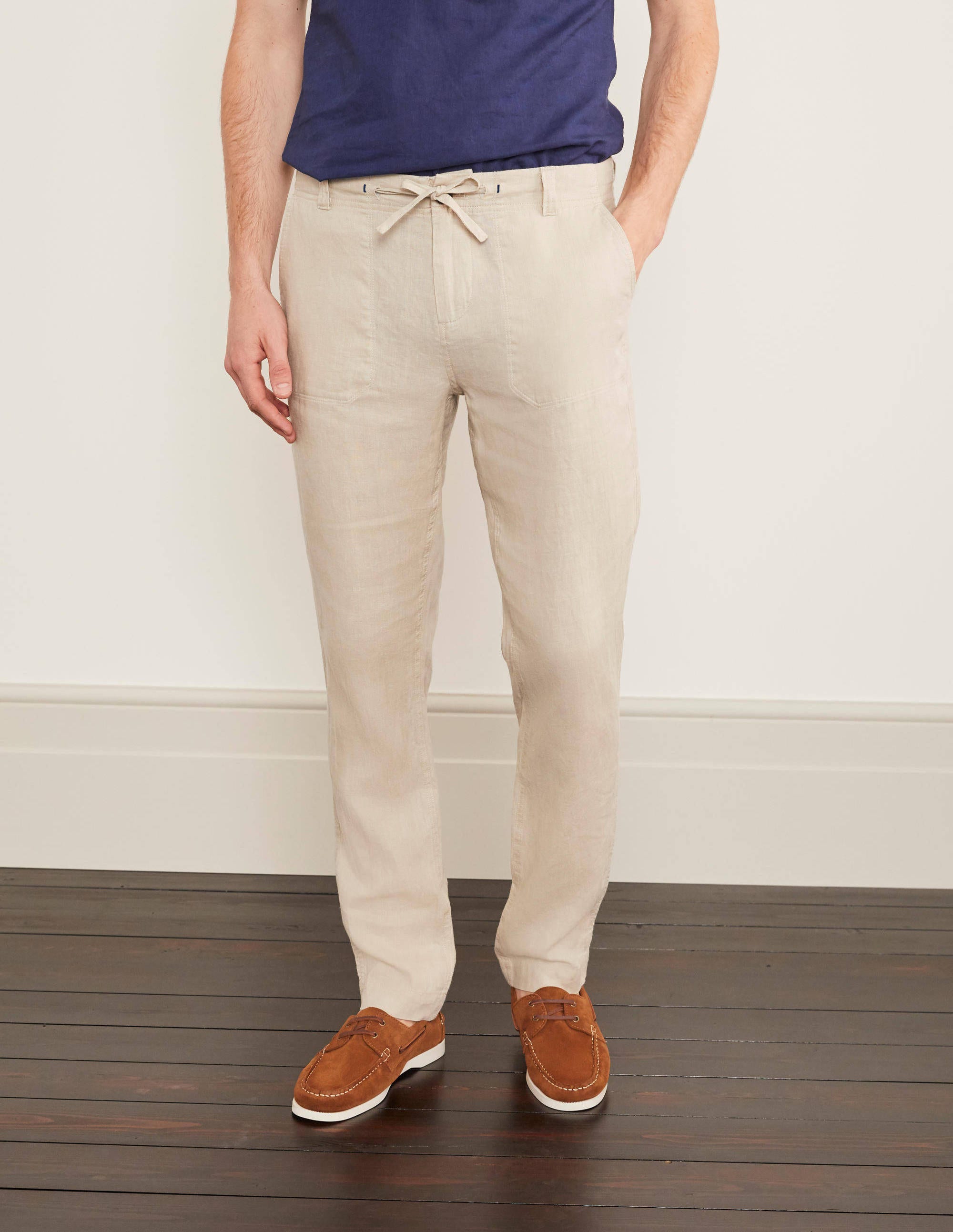 Relaxed Linen Trousers Stone Boden UK