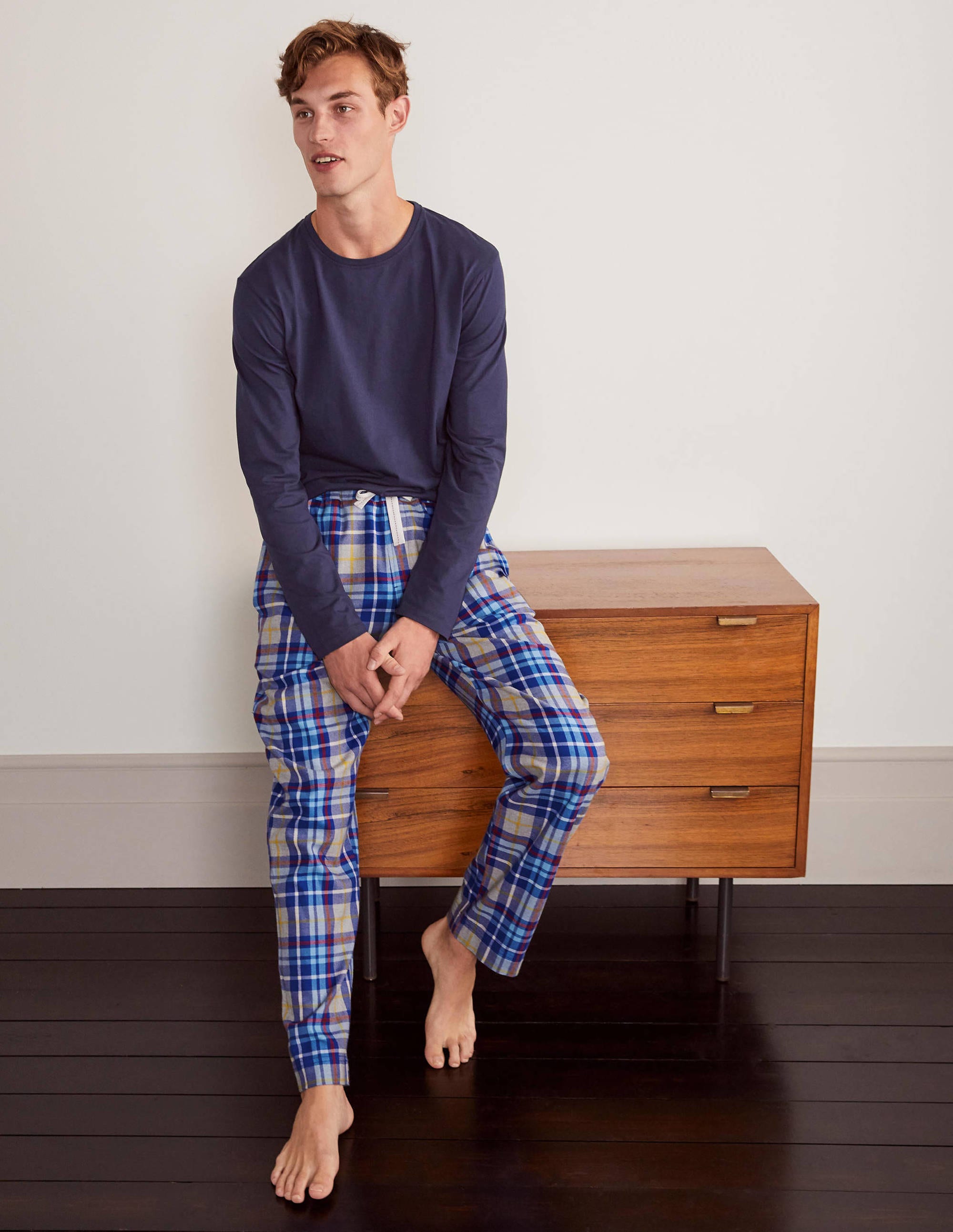 Bas de pyjama en coton brossé LBL Homme Boden, Blue