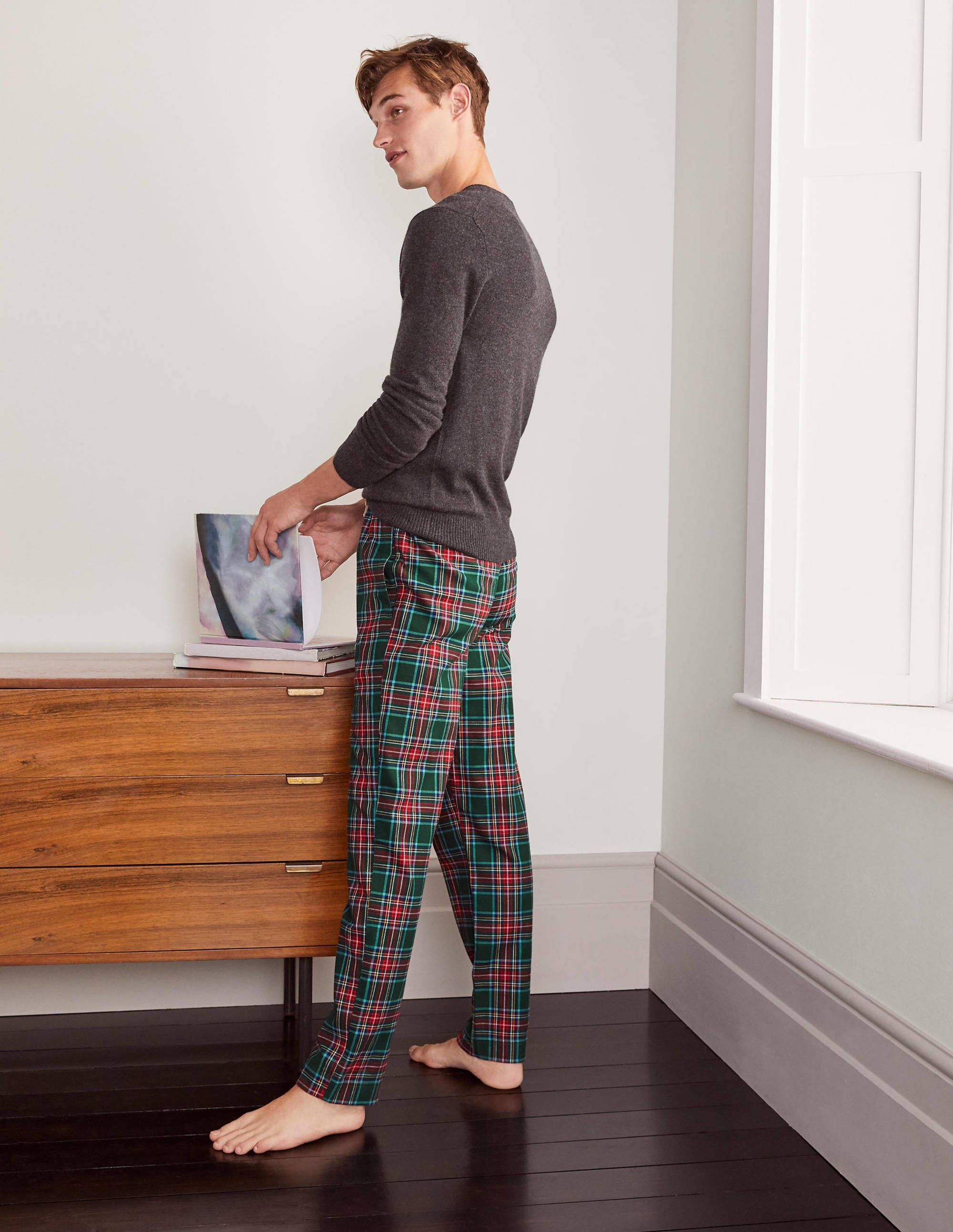 Bas de pyjama en coton brossé LGR Homme Boden, Green