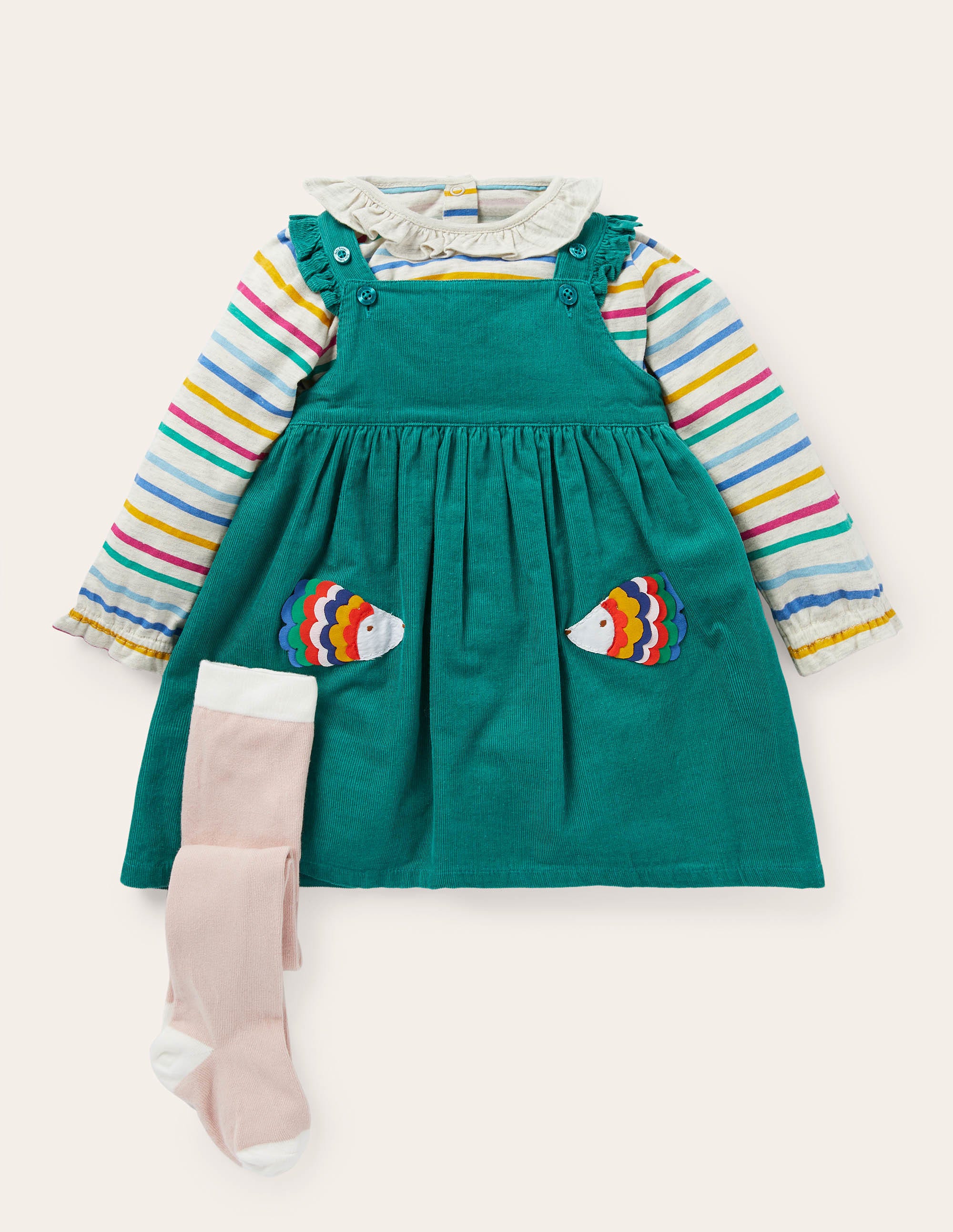 Ensemble 3 pièces avec robe chasuble à appliqués GRN Bébé Boden, Green