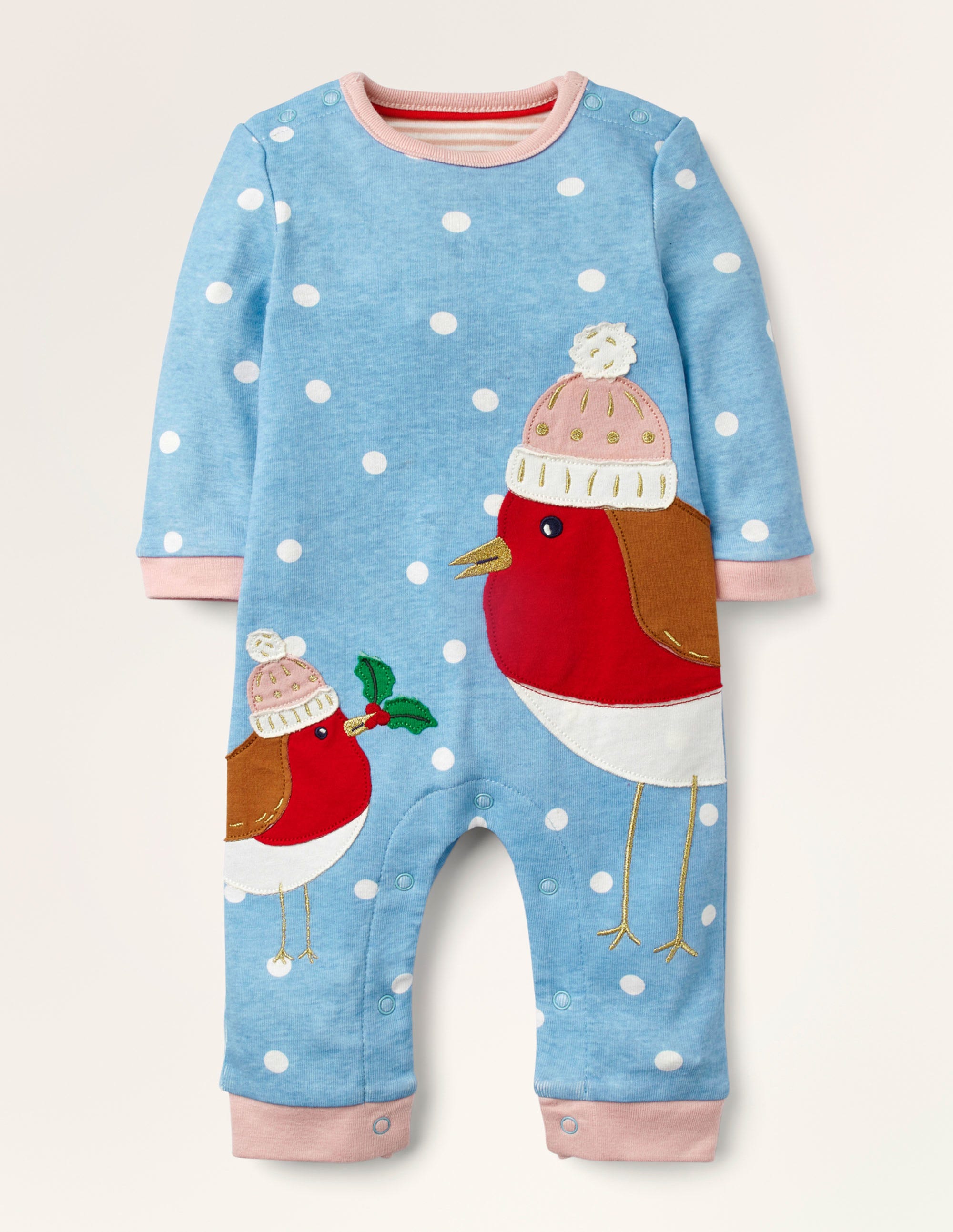 Barboteuse de Noël à motif rouge-gorge BLU Bébé Boden, Bleu