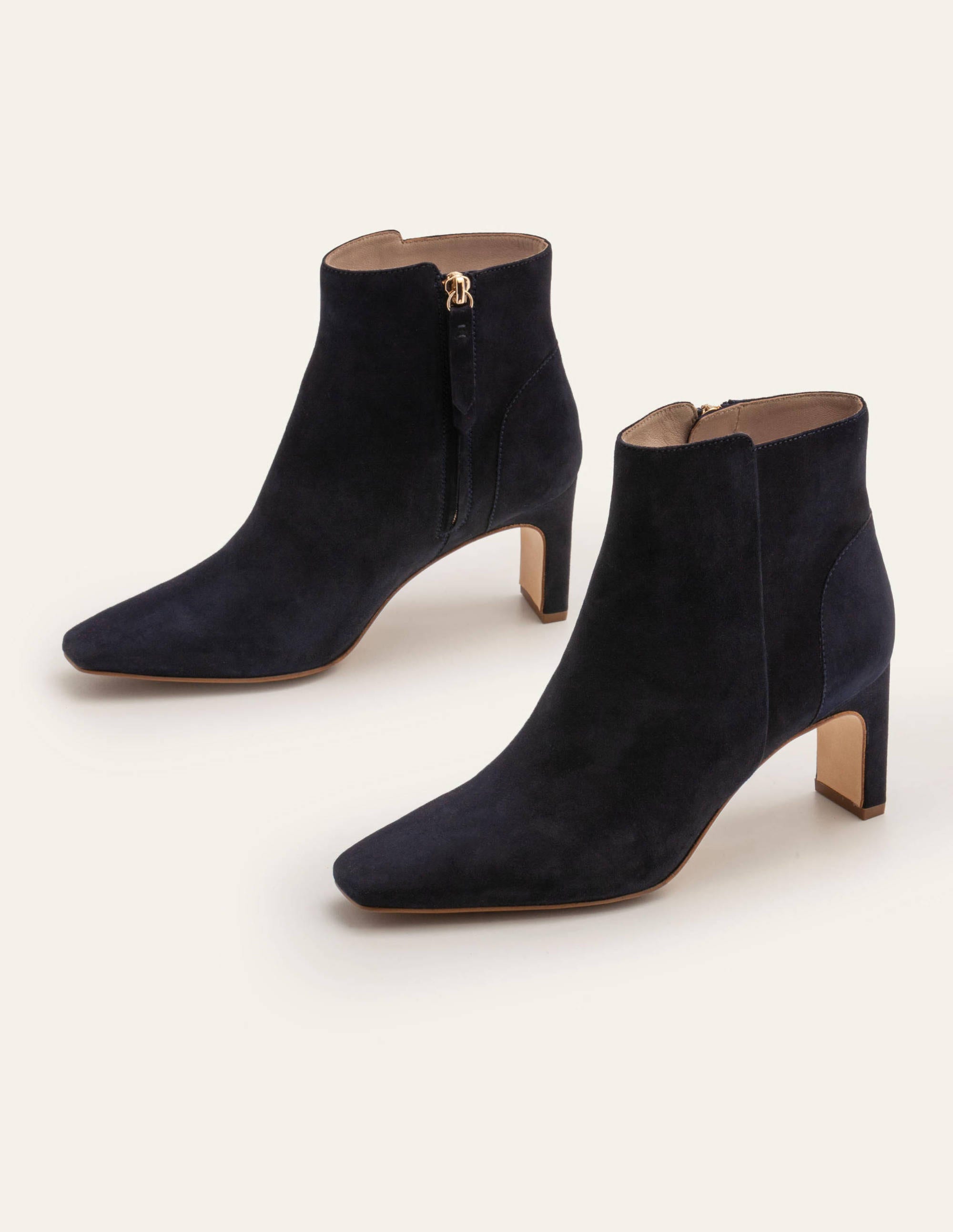 navy mid heel ankle boots