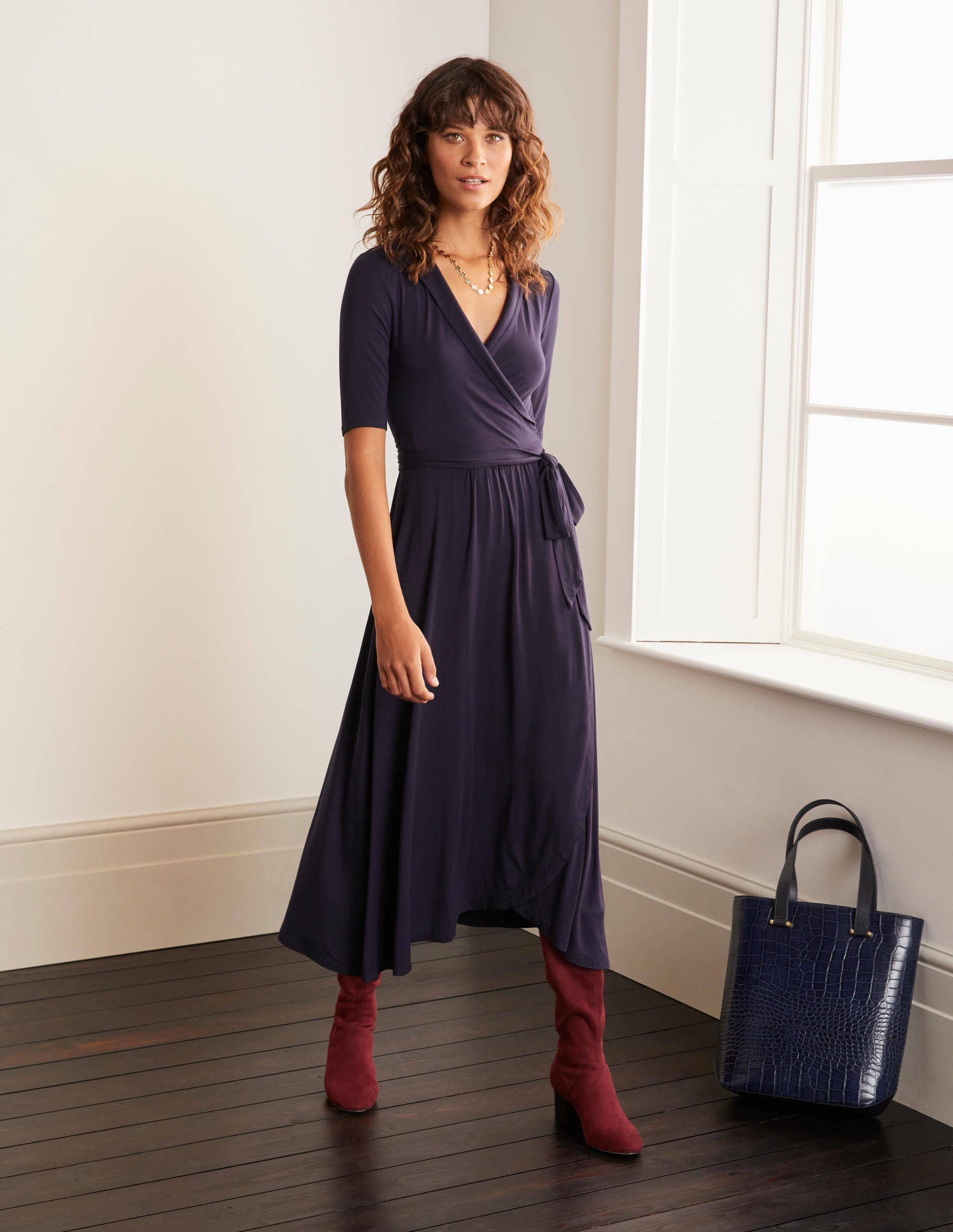 next navy wrap dress