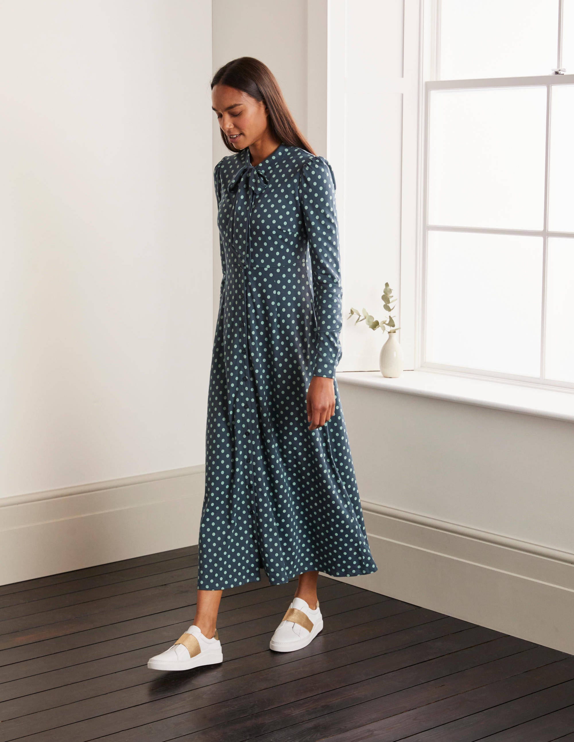 long polka dot shirt dress