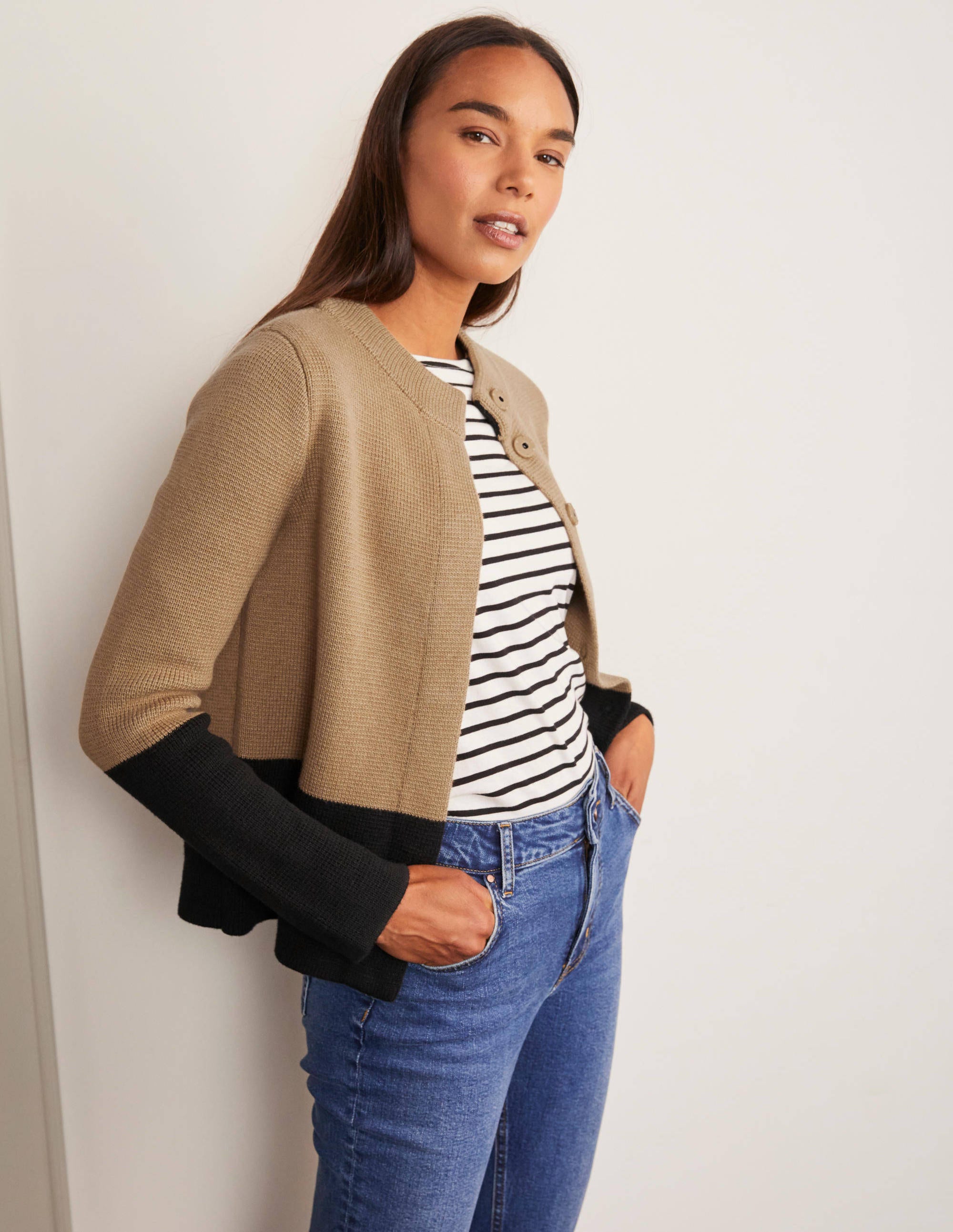 Claudia Cropped Coatigan - Camel Melange | Boden UK