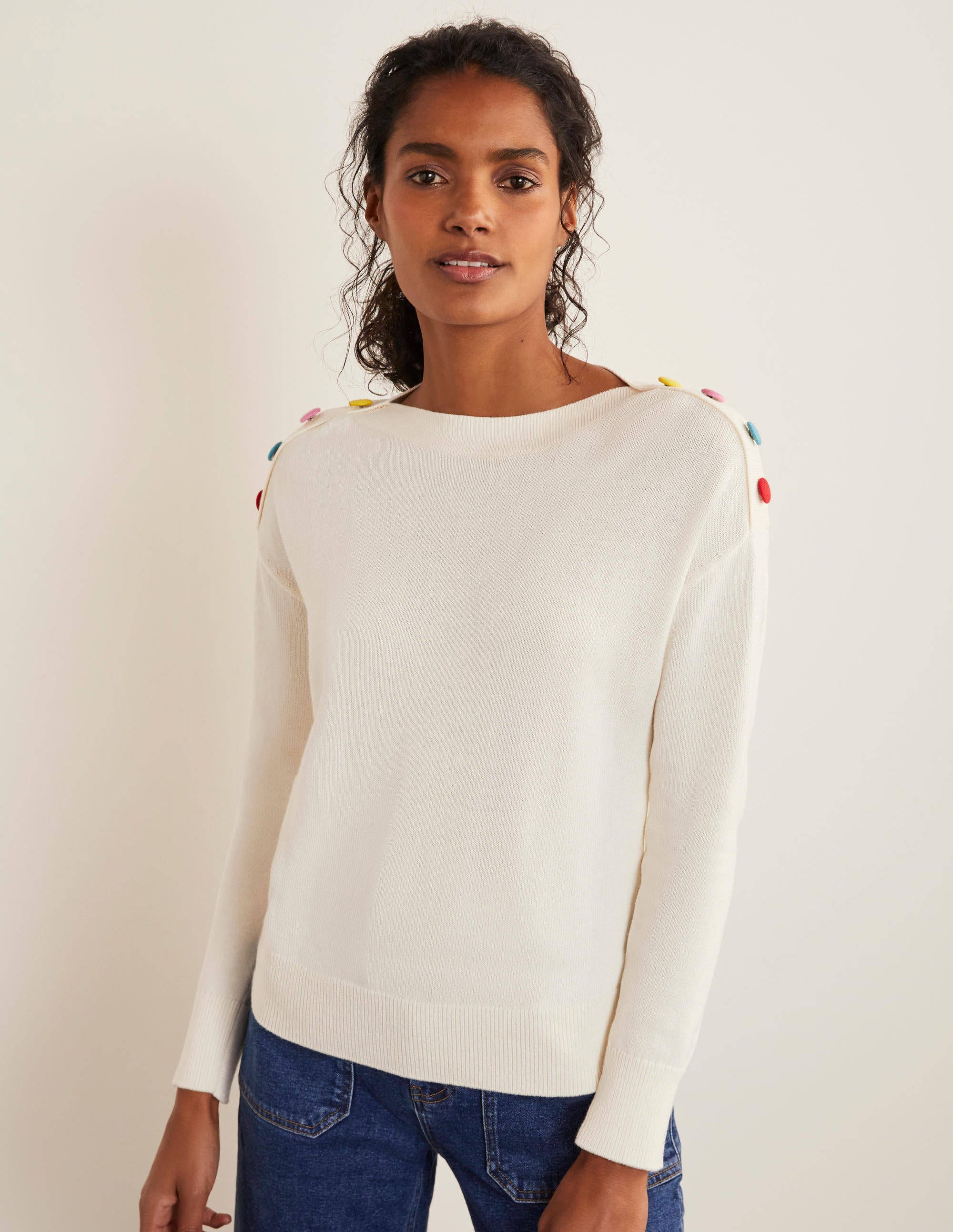 Pull boutonné Allendale IVO Femme Boden, Ivory