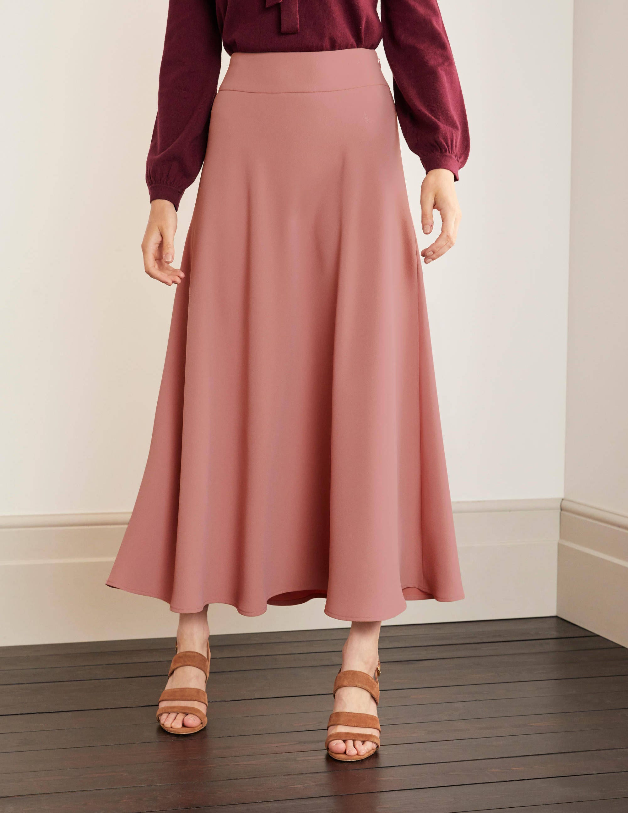 dusty rose midi skirt