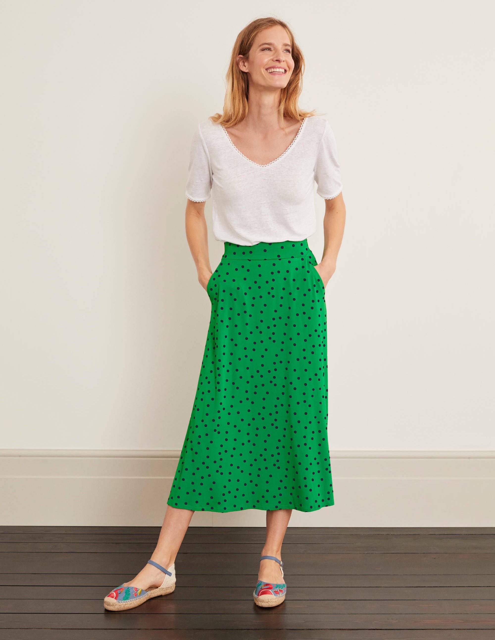 white midi jersey skirt